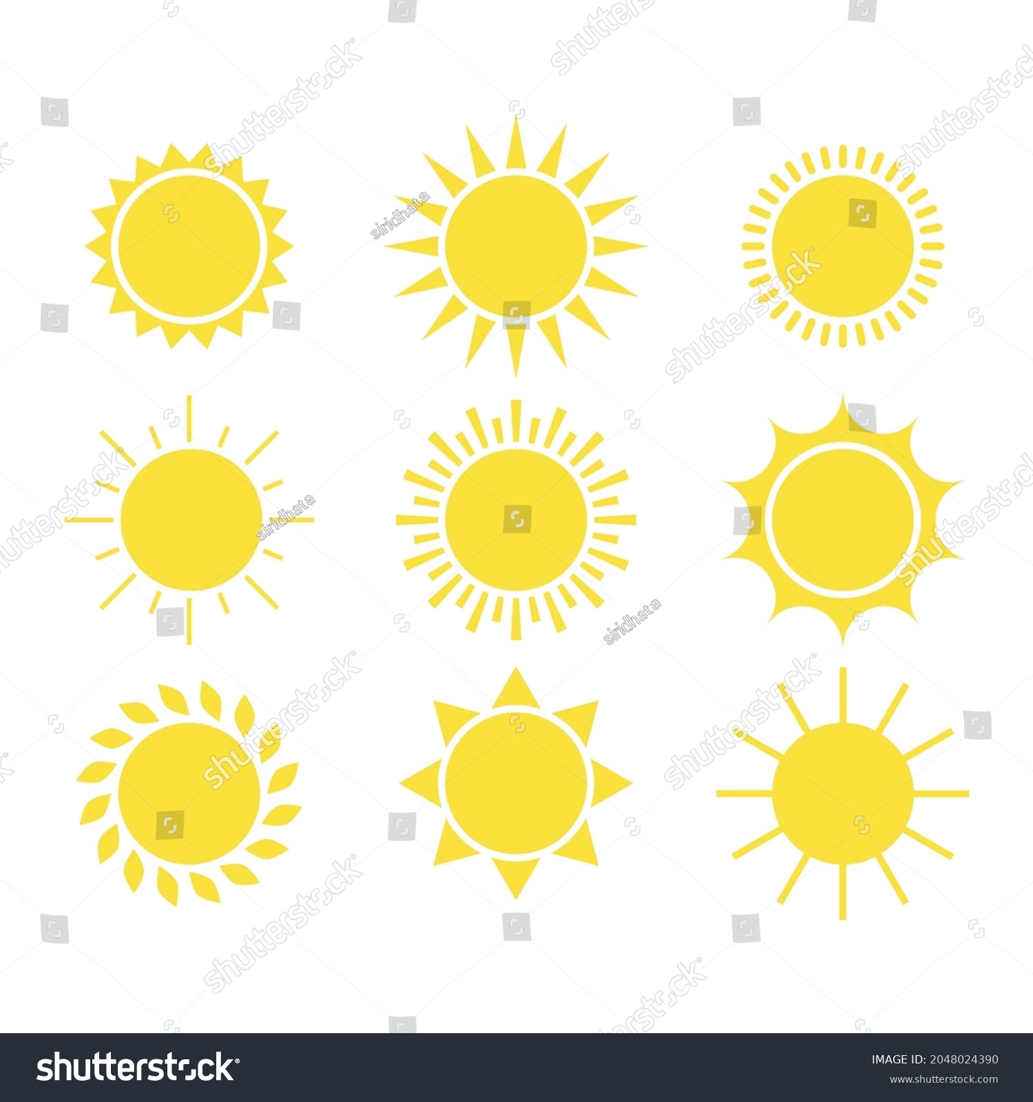 Vector Set Sun Icons Stock Vector (royalty Free) 2048024390 