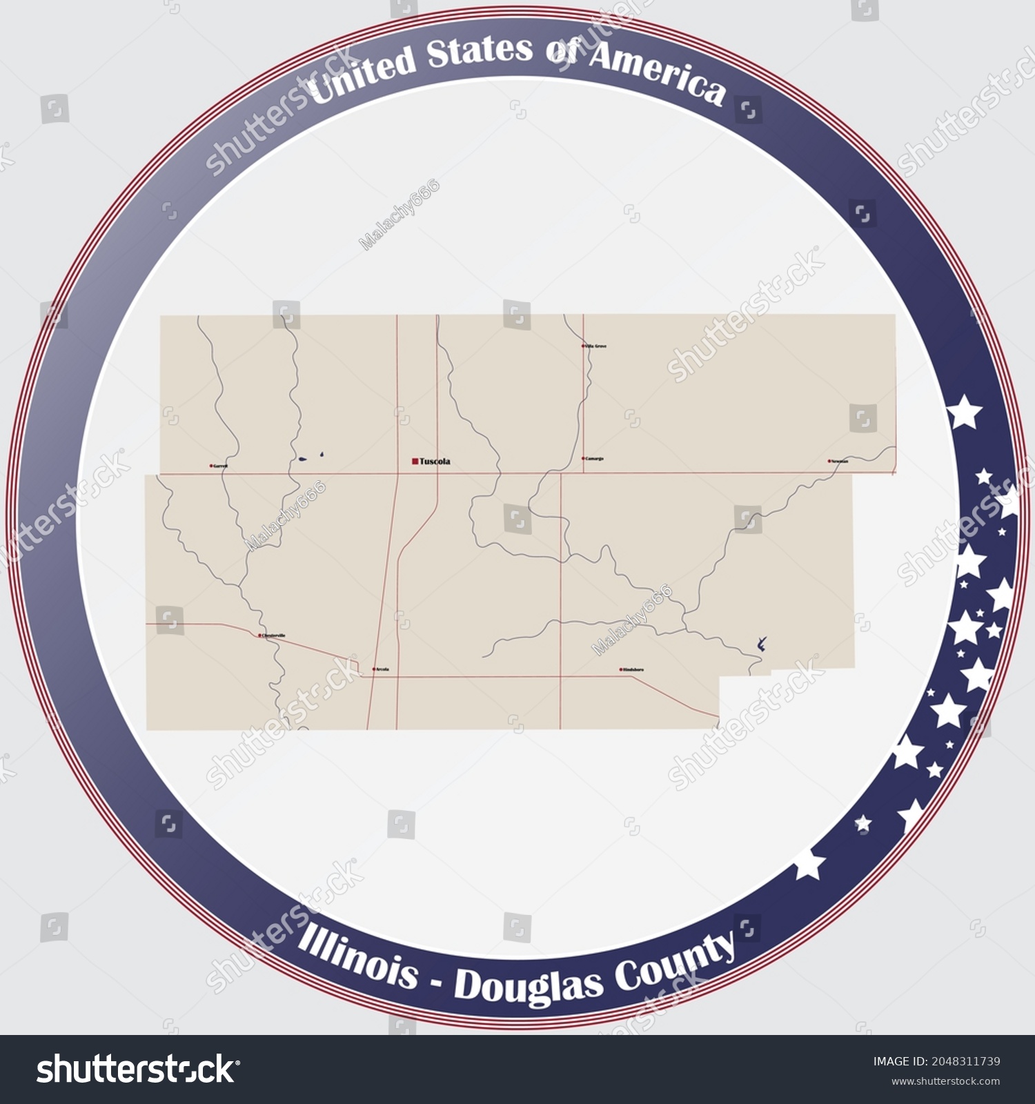 Large Detailed Map Douglas County Illinois Stock Vector (Royalty Free ...