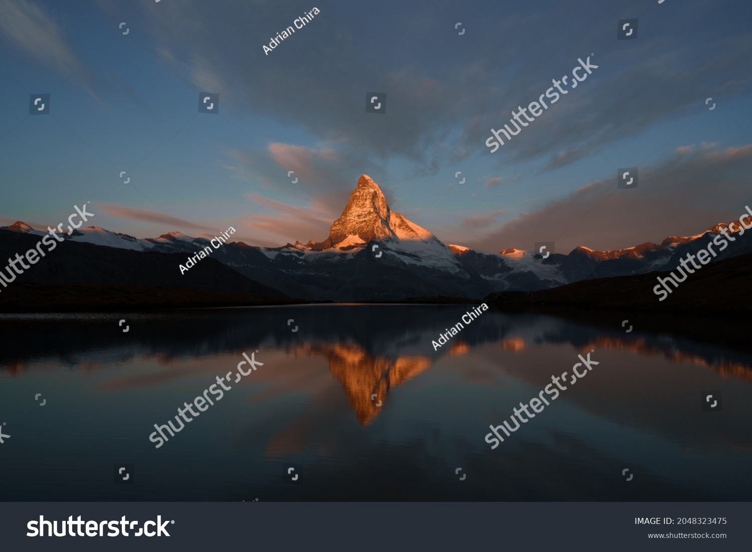 Matterhorn Monte Cervino Reflection On Water Stock Photo 2048323475 