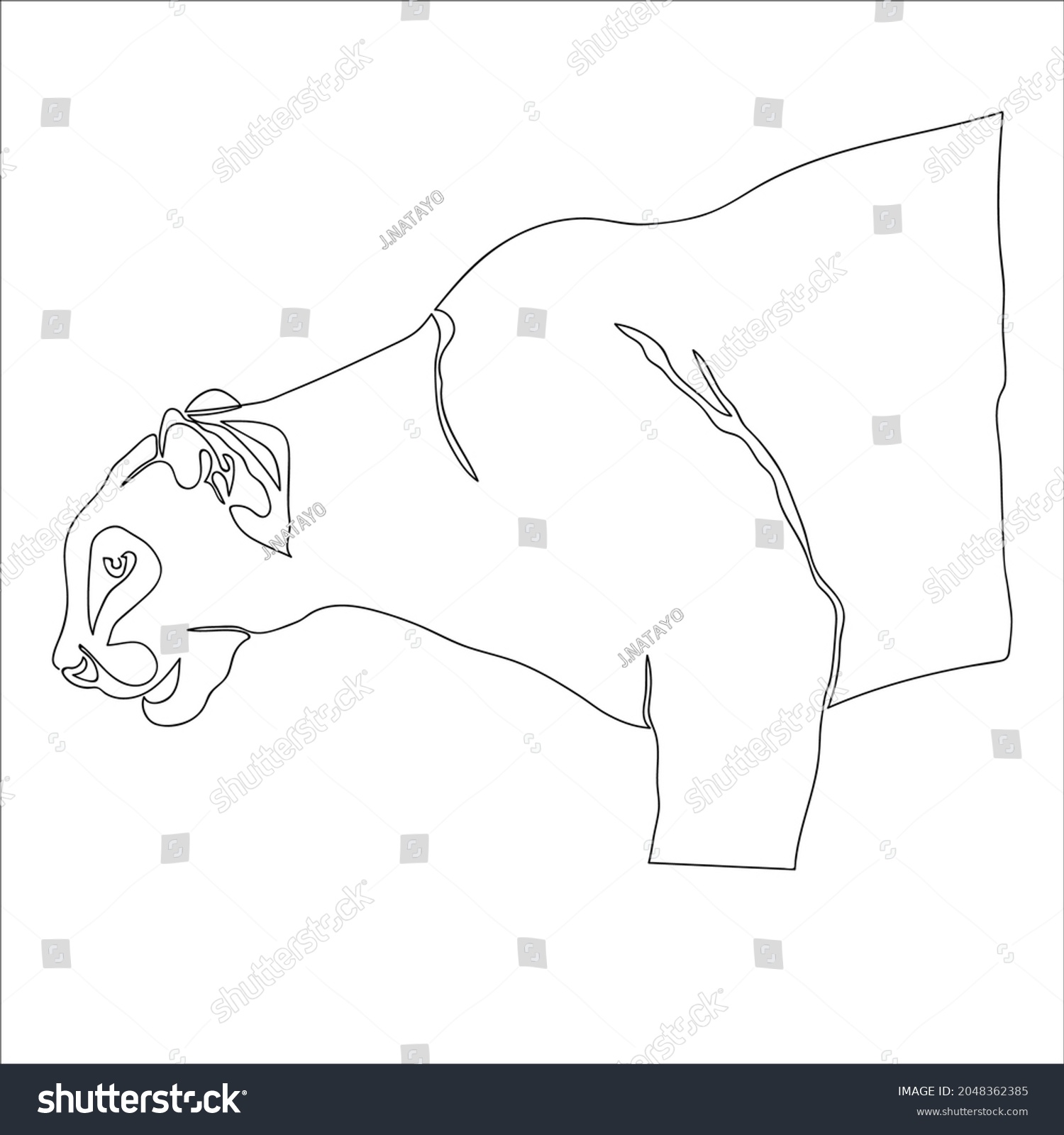 Continuous One Line Drawing Cougar Vector Stock Vector (Royalty Free