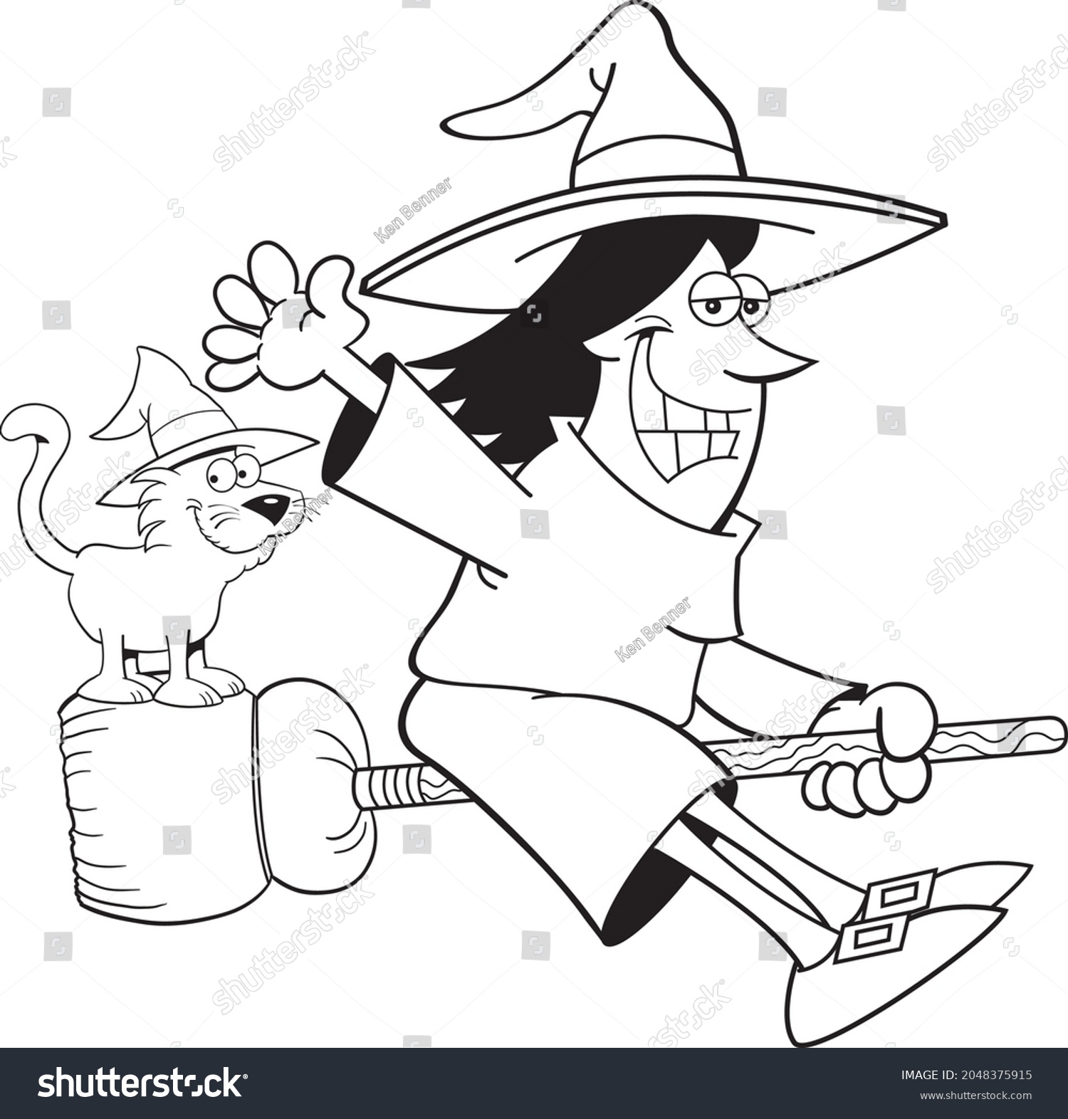 Black White Illustration Witch Riding Broom Stock Vector Royalty Free 2048375915 Shutterstock 