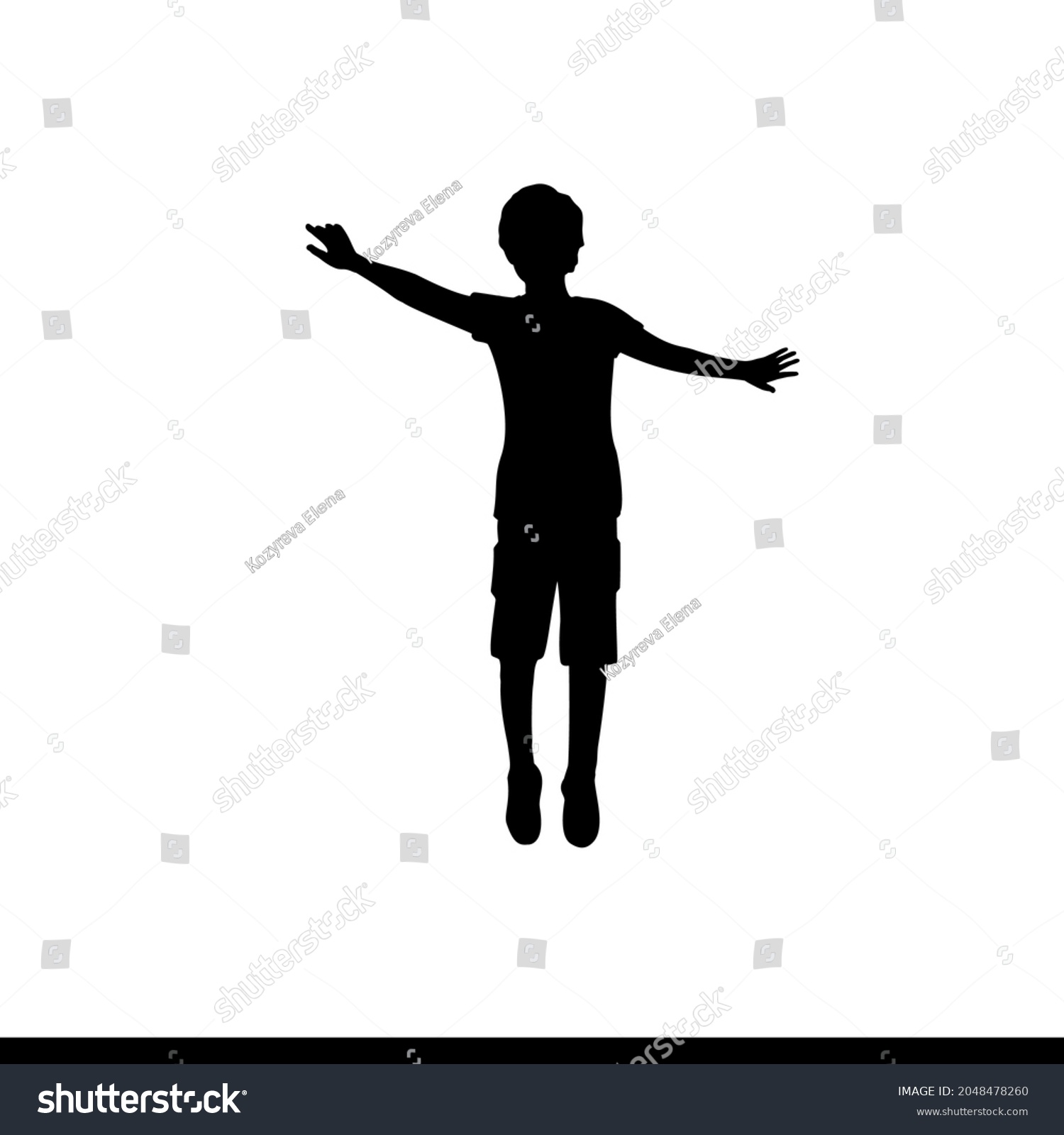 Silhouette Boy Jumping Raised Hands Illustration Stock Illustration ...