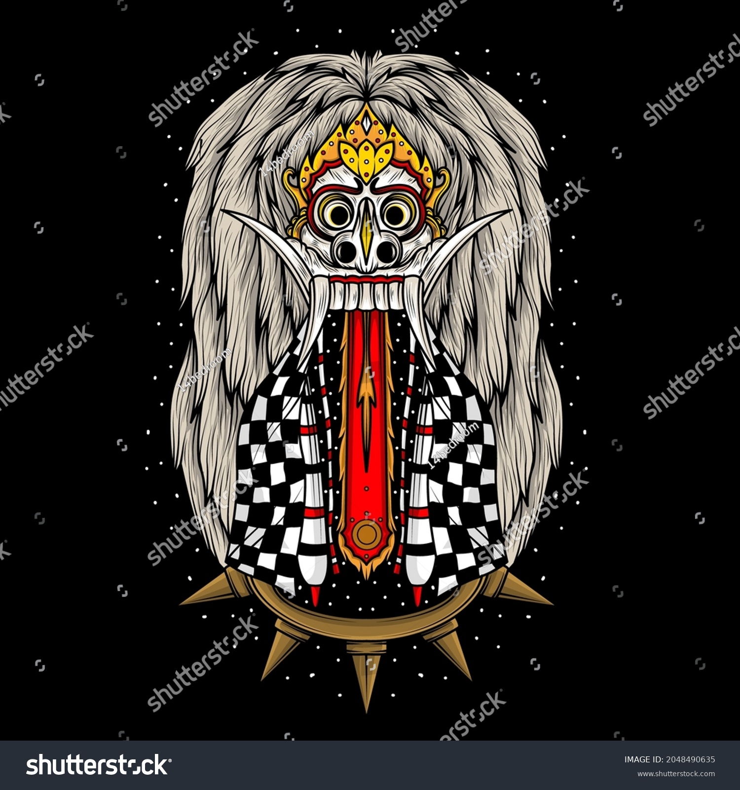 Illustration Rangda Bali Mask Black Stock Vector (Royalty Free ...