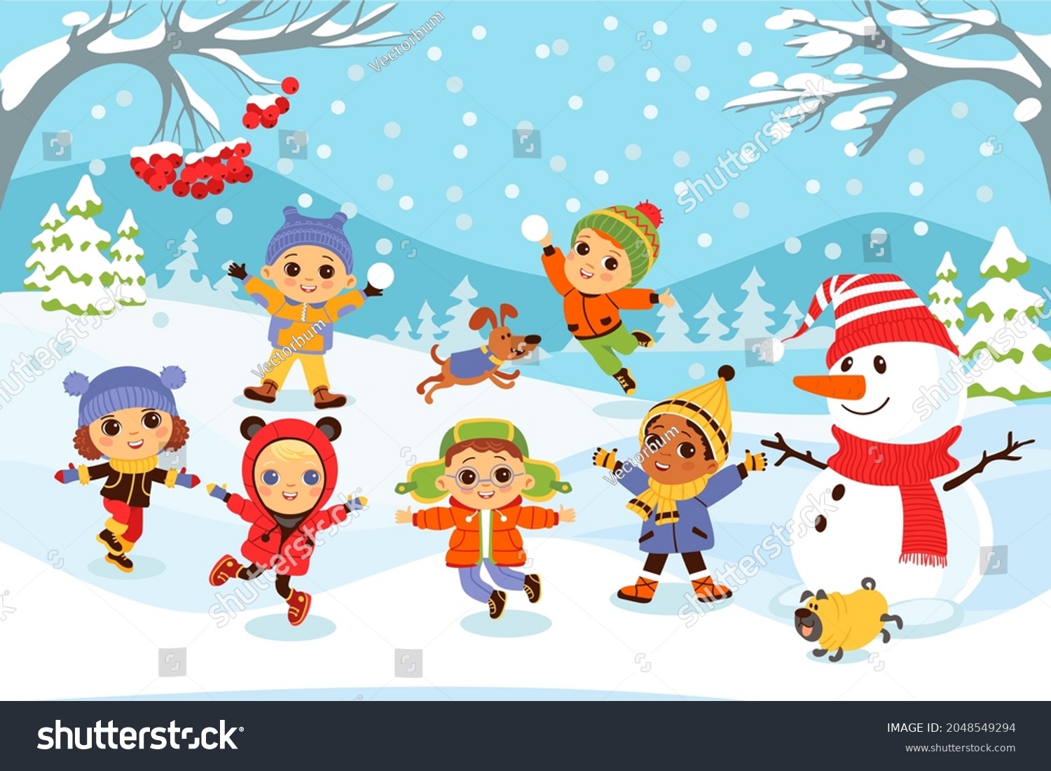 Kids Winter Playing Children Park Boys Stock Vector (Royalty Free ...