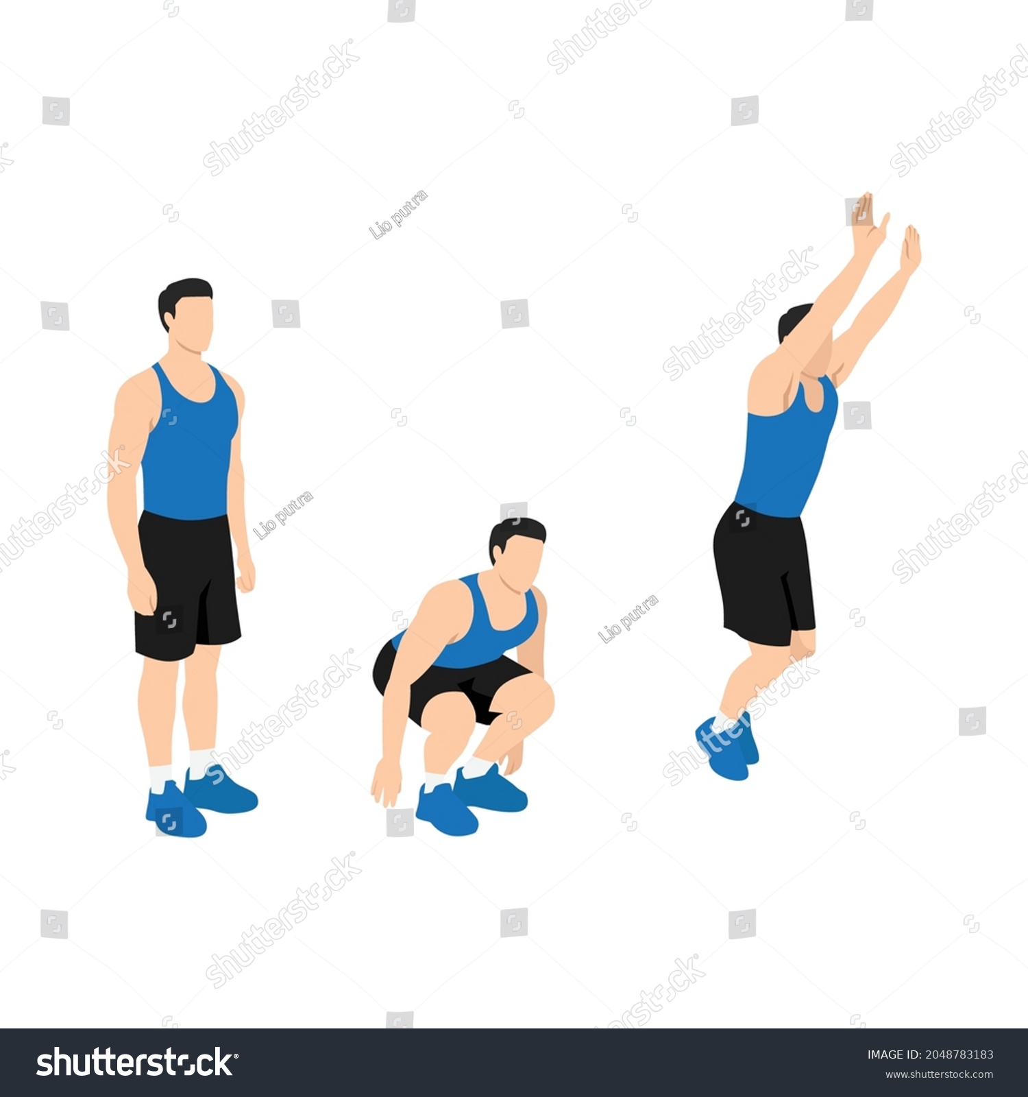 Man Doing Frog Jumps Exercise Flat Stock Vector (Royalty Free ...