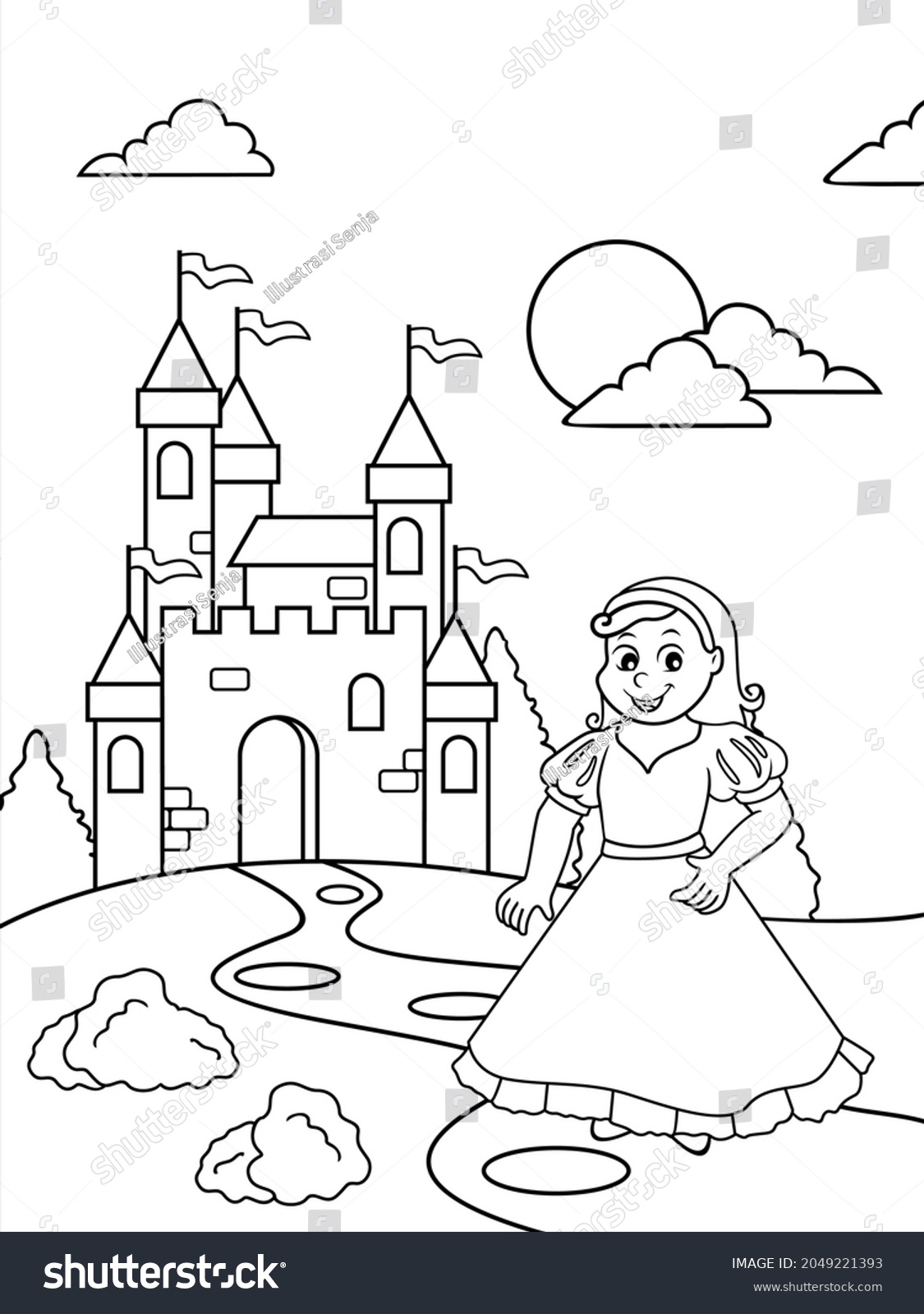 Coloring Book Pages Princess Castle Stock Vector (Royalty Free ...