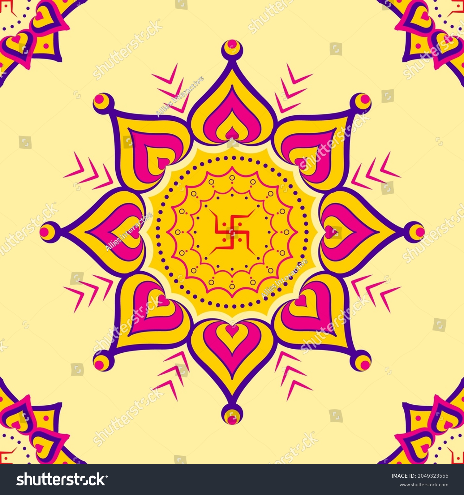 Swastika Symbol On Mandala Rangoli Yellow Stock Vector (Royalty Free ...