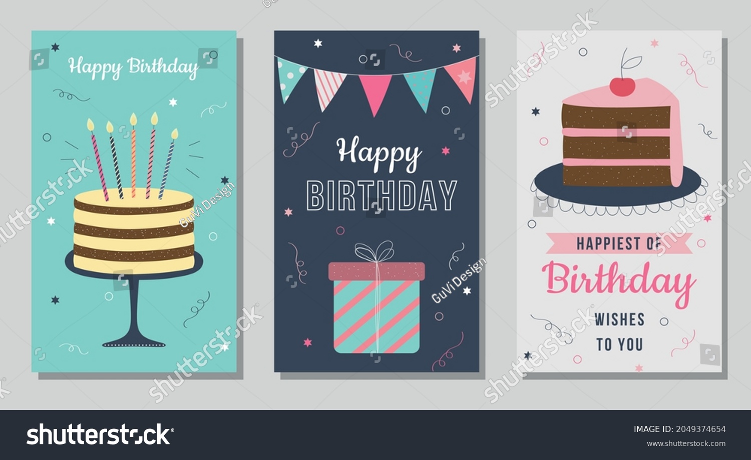 Happy Birthday Cards Greeting Postcards Cake Stock Vector (Royalty Free ...