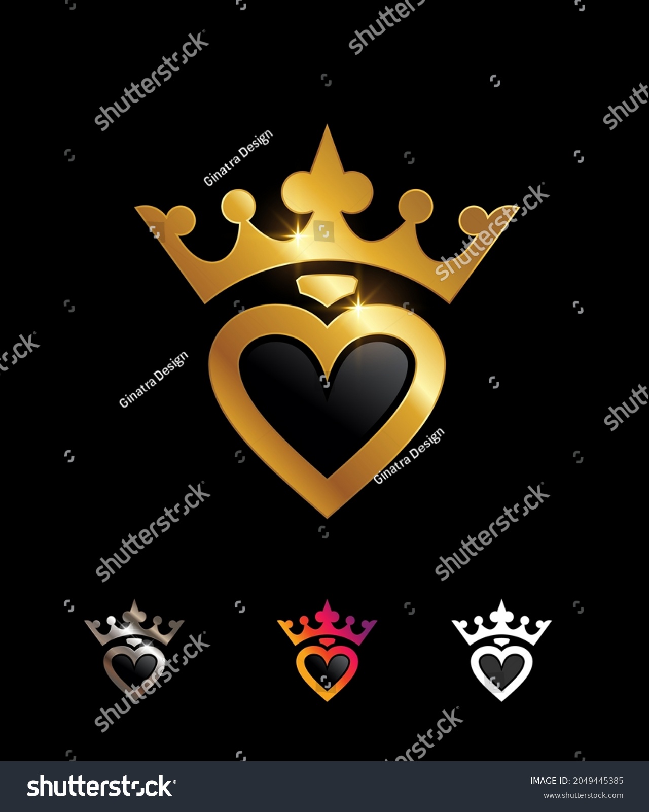 Vector Illustration Set Golden Heart Crown Stock Vector (Royalty Free ...