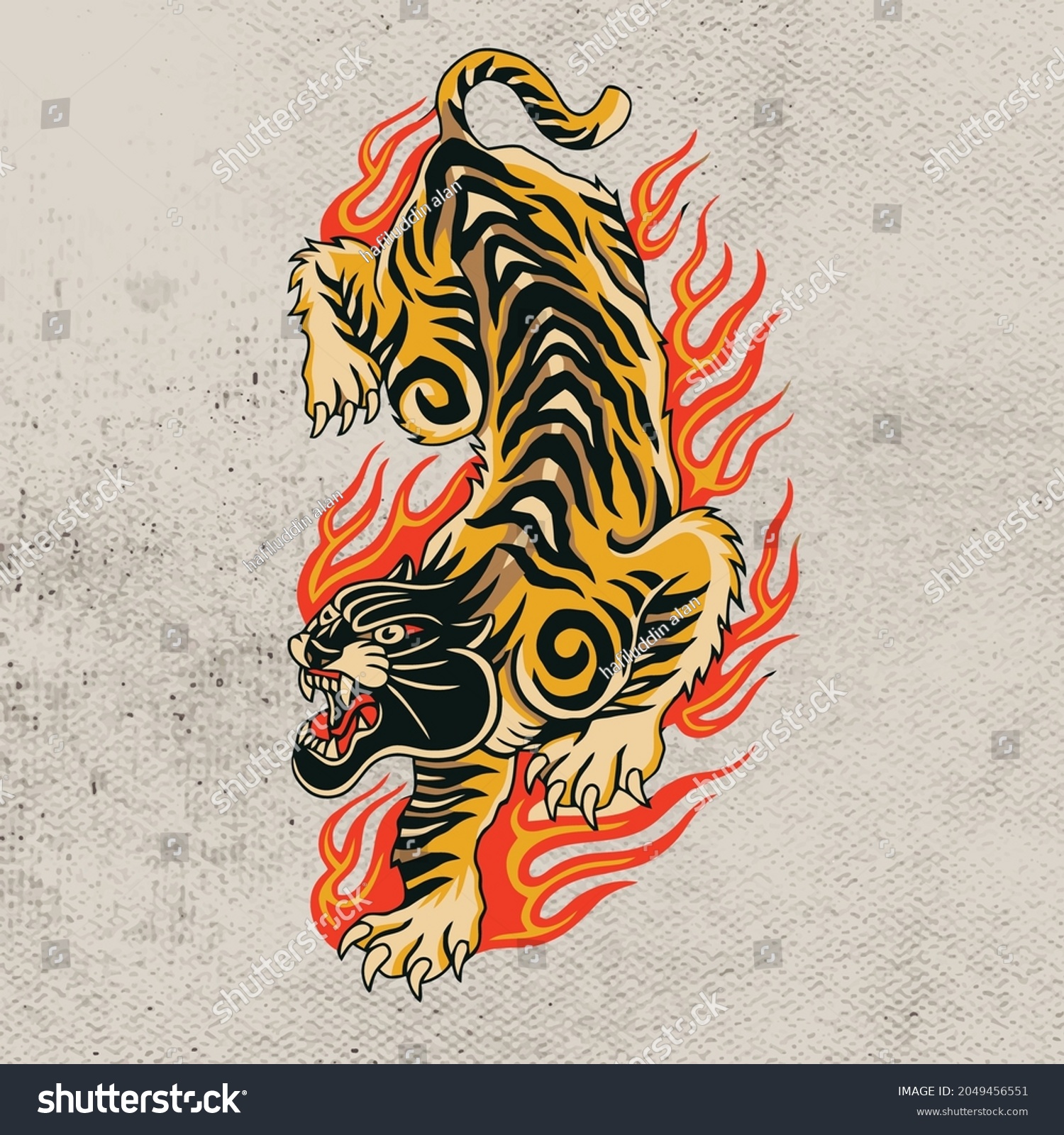 Tiger Flame Tattoo Design Stock Vector (Royalty Free) 2049456551 ...