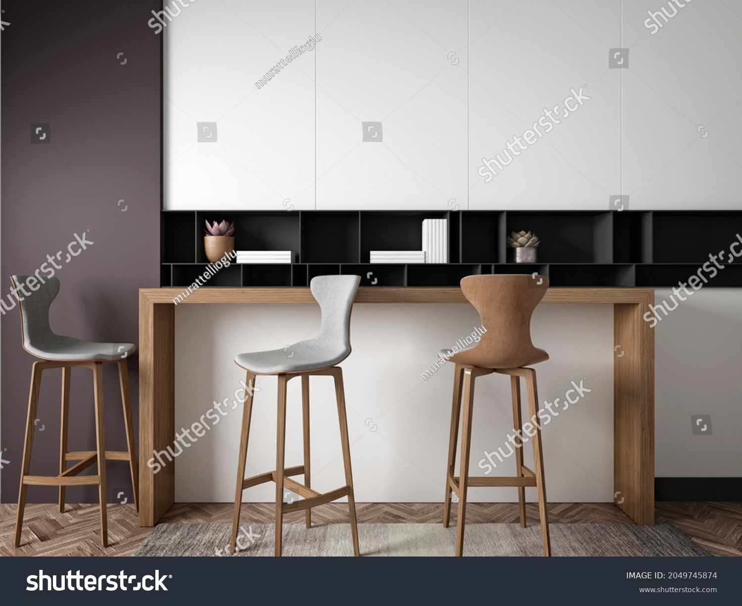 27 314 Bar Counter With Chairs Images Stock Photos Vectors   Stock Photo  D Render Of Kitchen Bar And Chairs 2049745874 