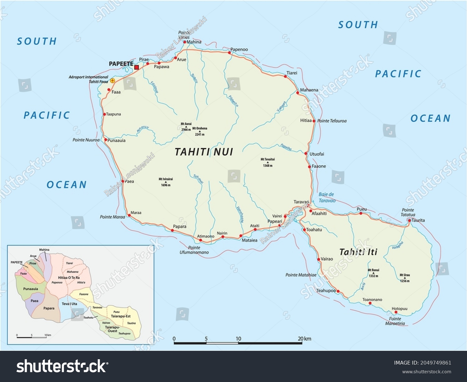 Tahiti Road Administrative Map Society Islands Stock Vector (Royalty ...