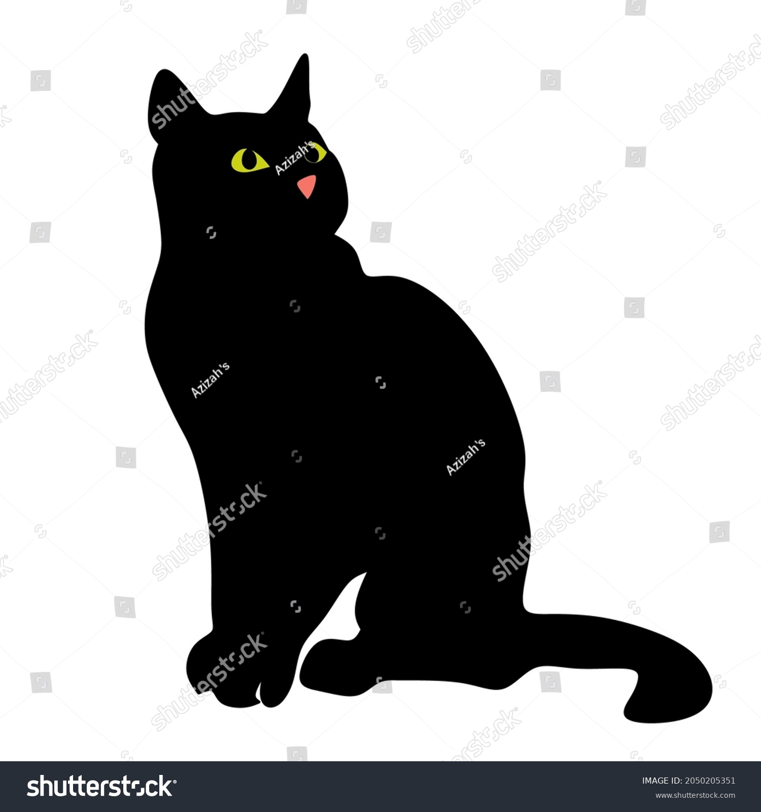 Black Silhouette Sitting Cat Isolated On Stock Vector (Royalty Free ...