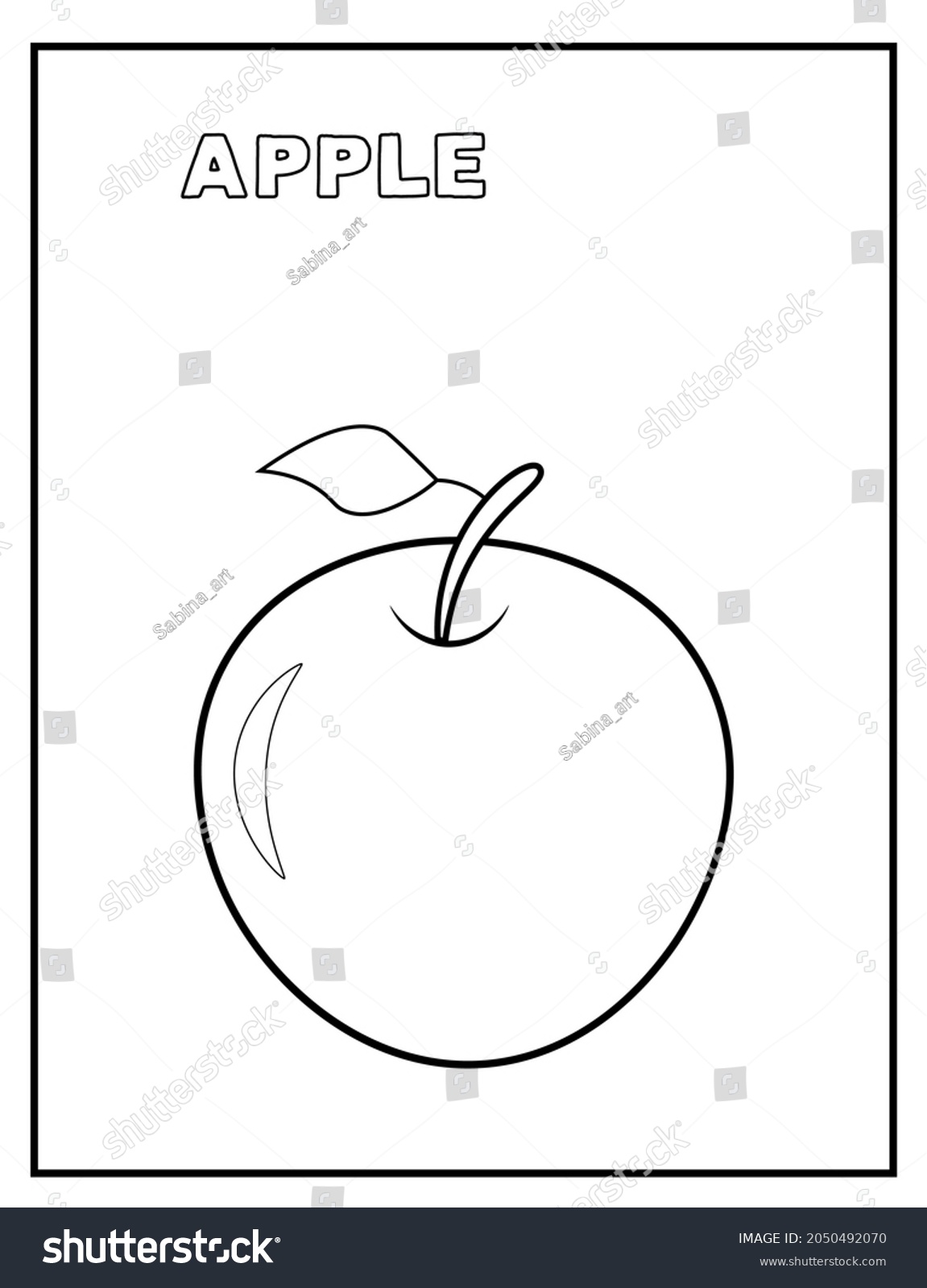 Cute Apple Black White Coloring Page Stock Illustration 2050492070 ...