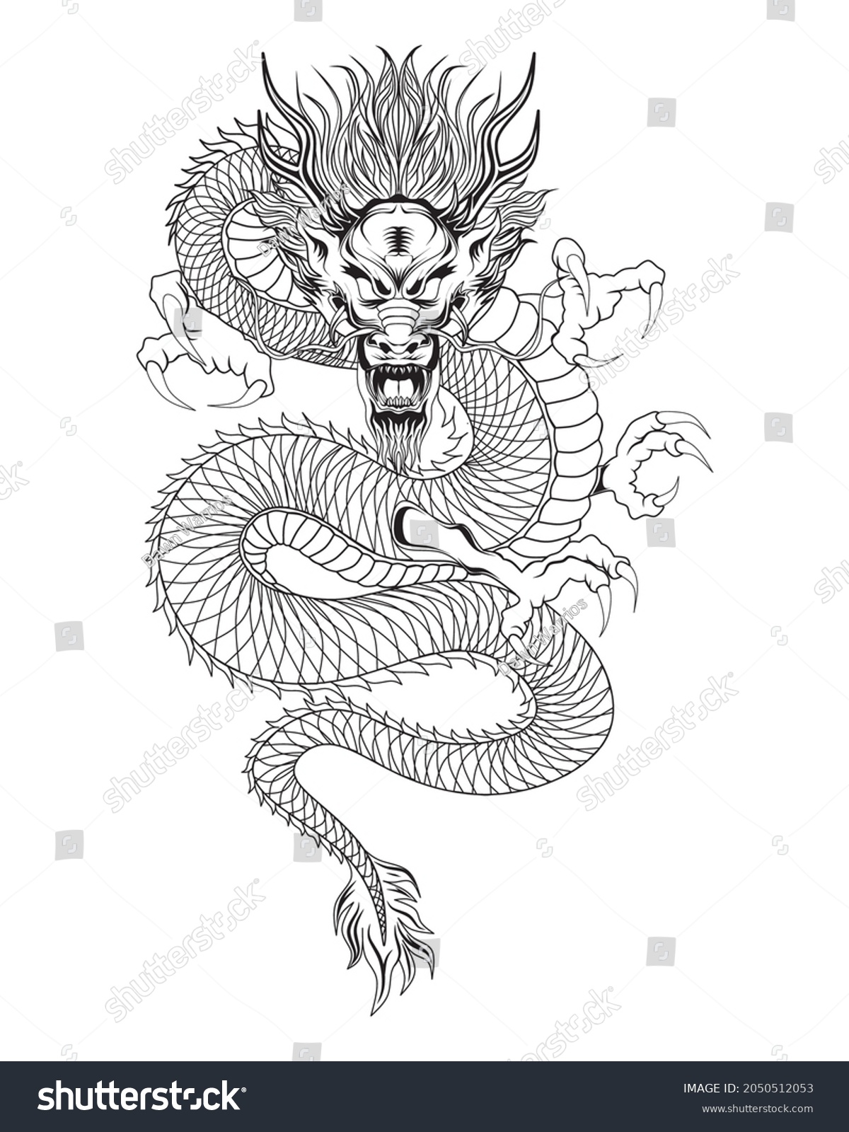 Illustration Black Japanese Dragon On White Stock Vector (Royalty Free ...