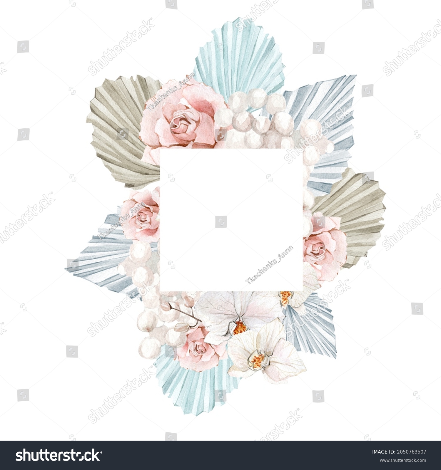 Beautiful Blue Floral Frame Watercolor Bohemian Stock Illustration ...