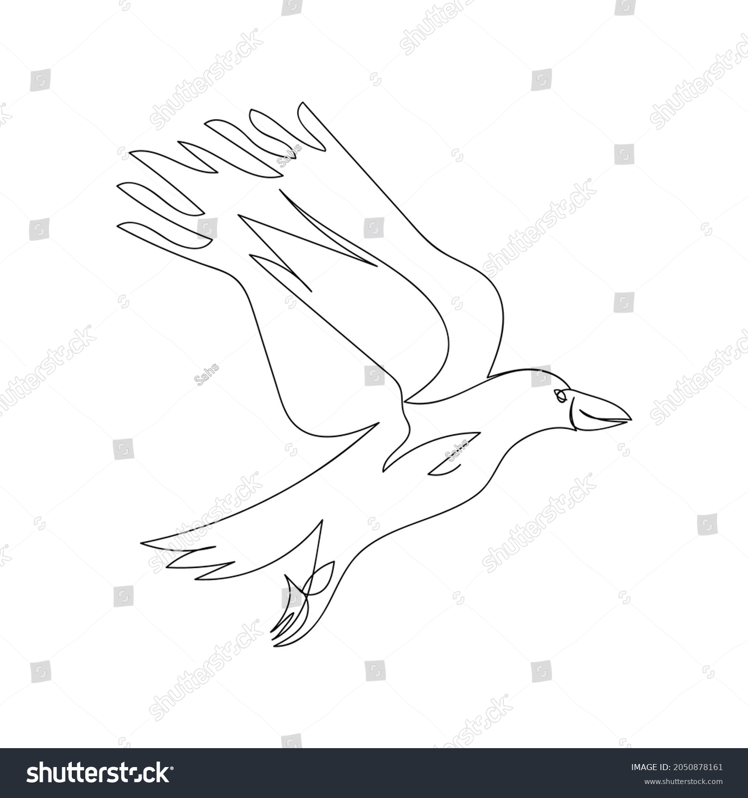 Flying Crow One Line Art Continuous Stock Vector (Royalty Free ...