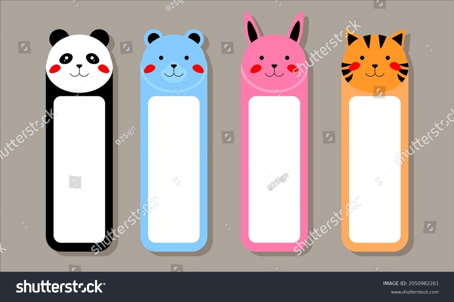 Cartoon Kawaii Cute Bookmarks Animals Bookmark Stock Vector (Royalty ...