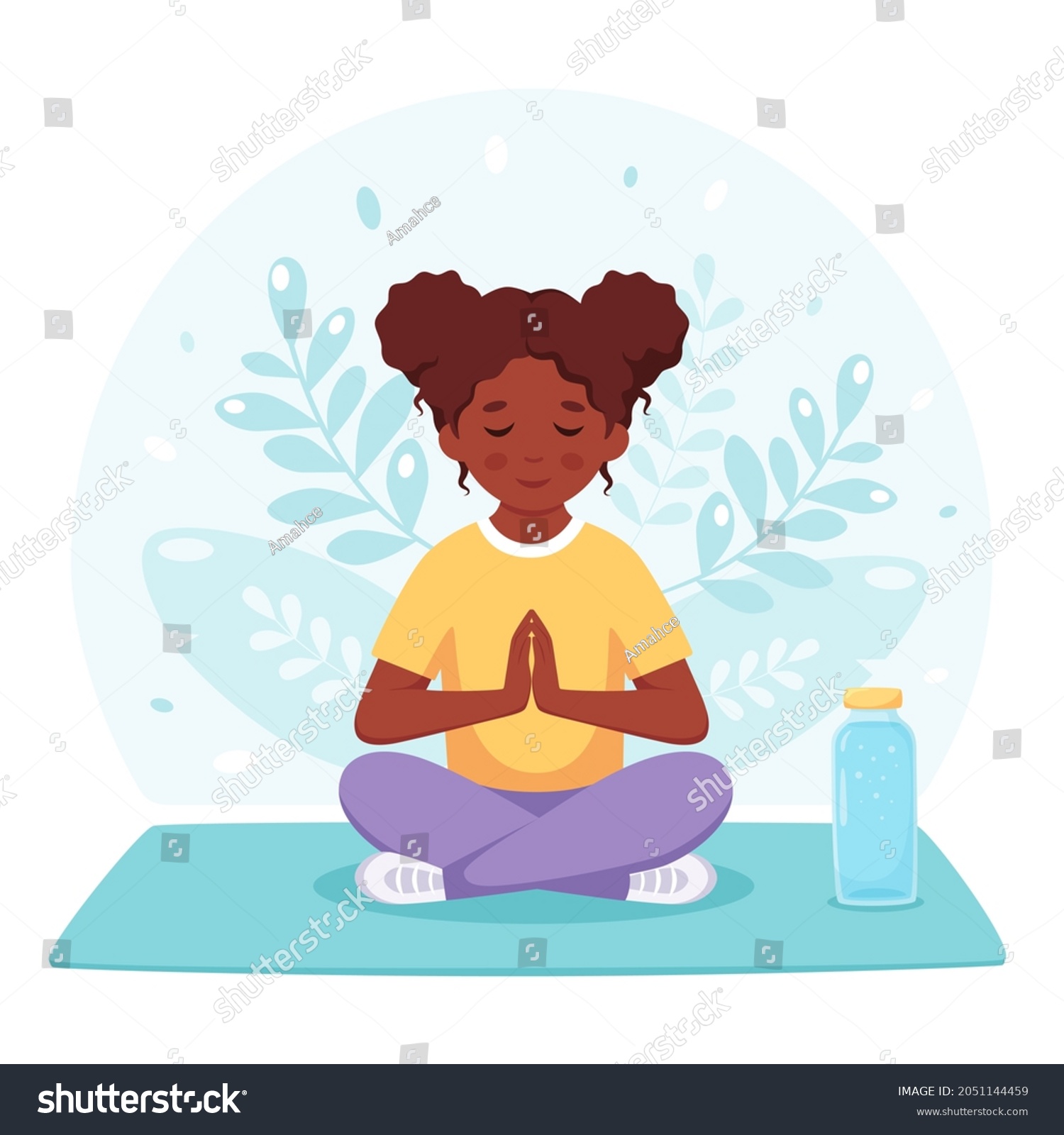 Black Girl Meditating Lotus Pose Gymnastic Stock Vector (Royalty Free ...