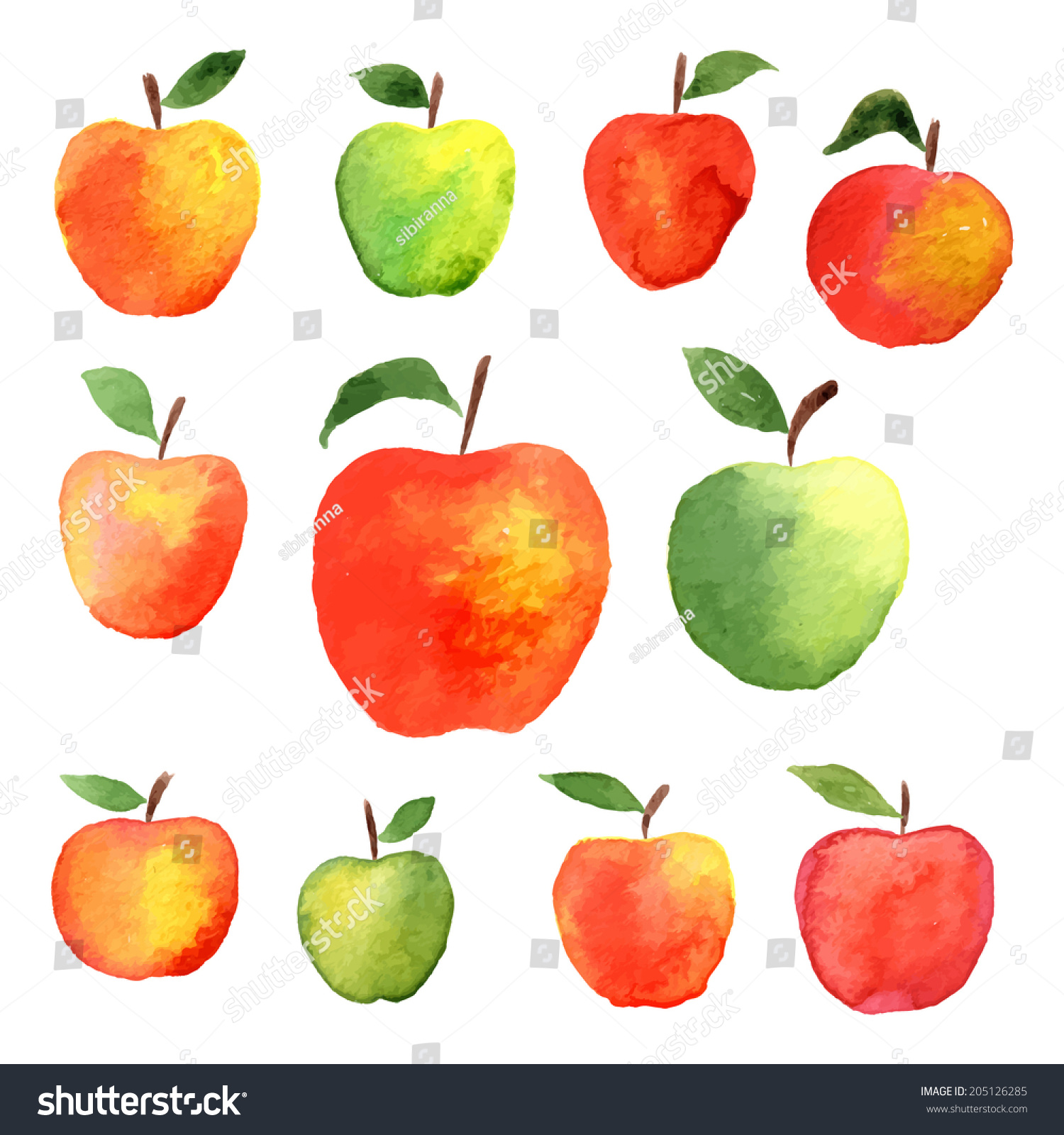 Big Set Watercolor Apple Illustration On Stock Vector (Royalty Free ...