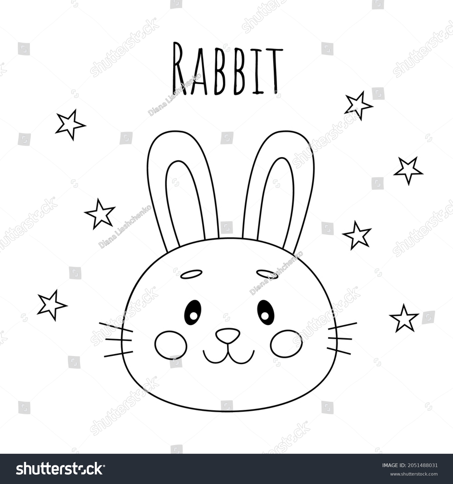 Cute Vector Outline Rabbit Cartoon Isolated Stock Vector (Royalty Free ...