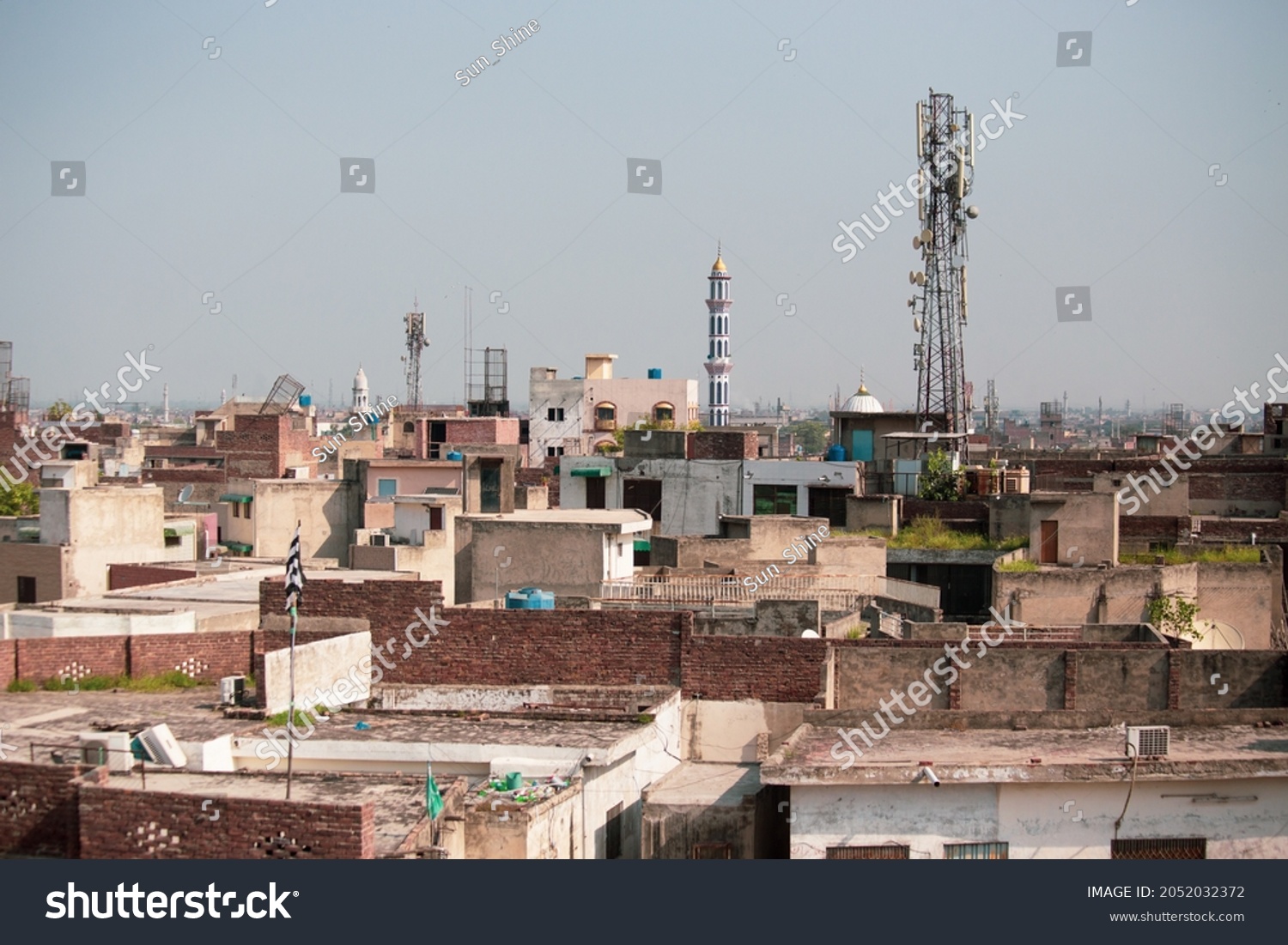 Stock Photo Lahore Pakistan September Aerial View Of Lahore Old Walled City From Wazir Khan Mosque 2052032372 
