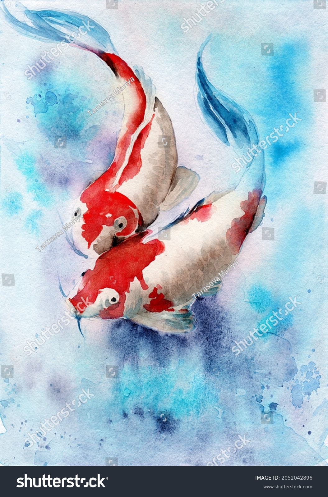 Watercolor Illustration Two Koi Fish Red Stock Illustration 2052042896 ...