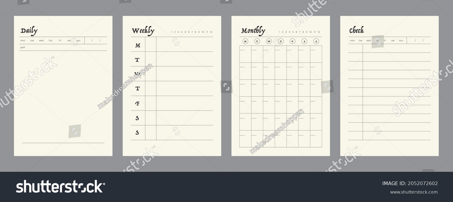 4 Set Daily Weekly Monthly Check Stock Vector (Royalty Free) 2052072602 ...