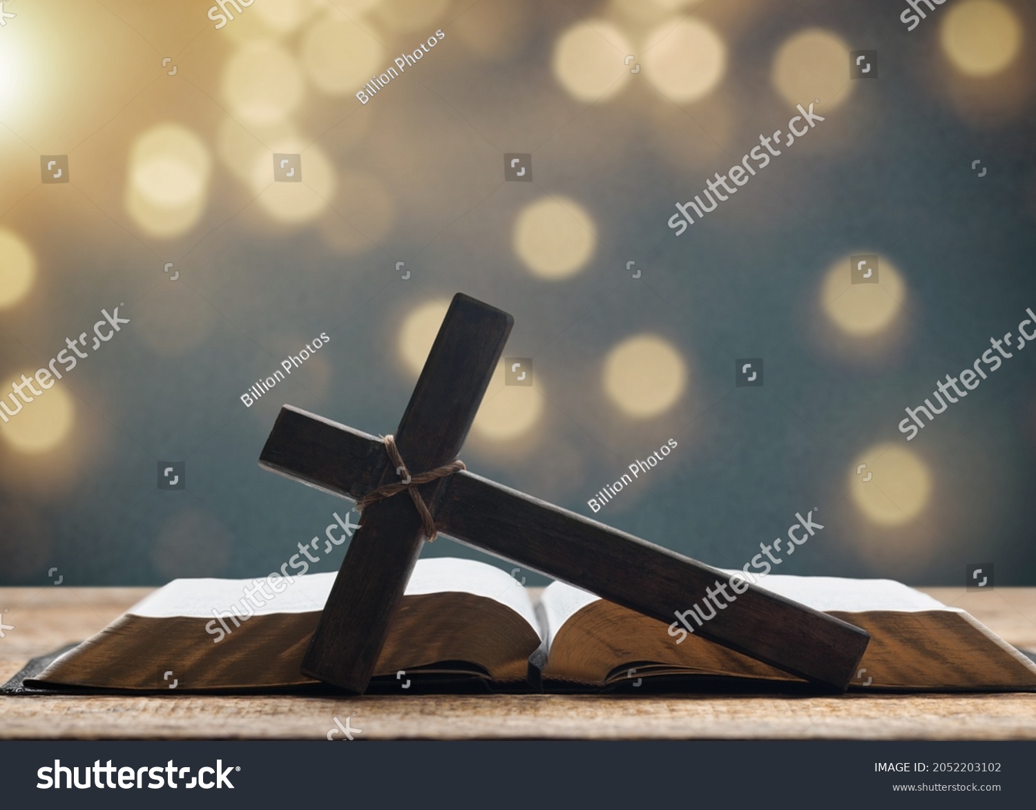 Holy Bible Wooden Cross On Bokeh Stock Photo 2052203102 | Shutterstock