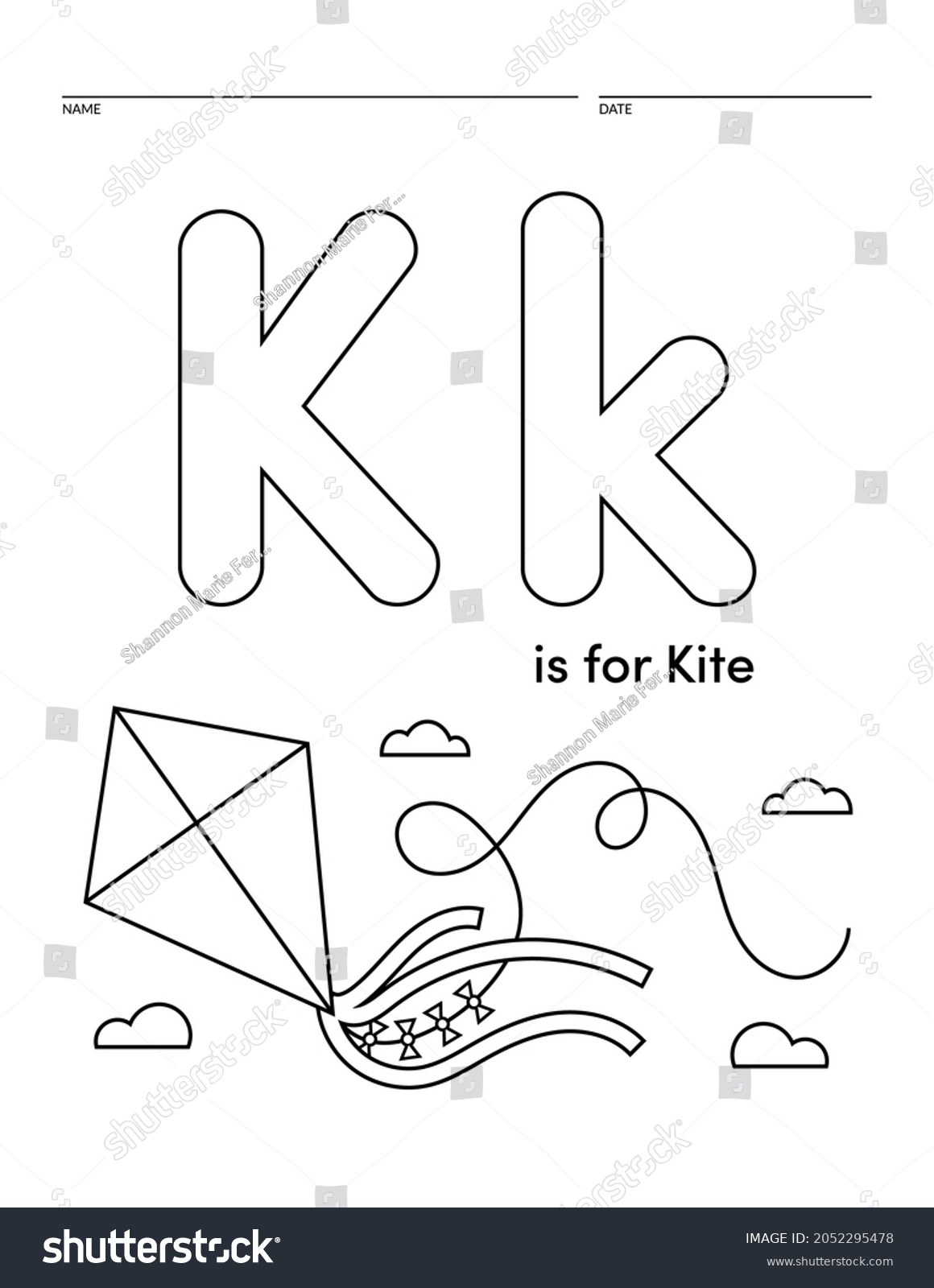 Letter K Kite Alphabet Learning Worksheet Stock Vector (Royalty Free ...