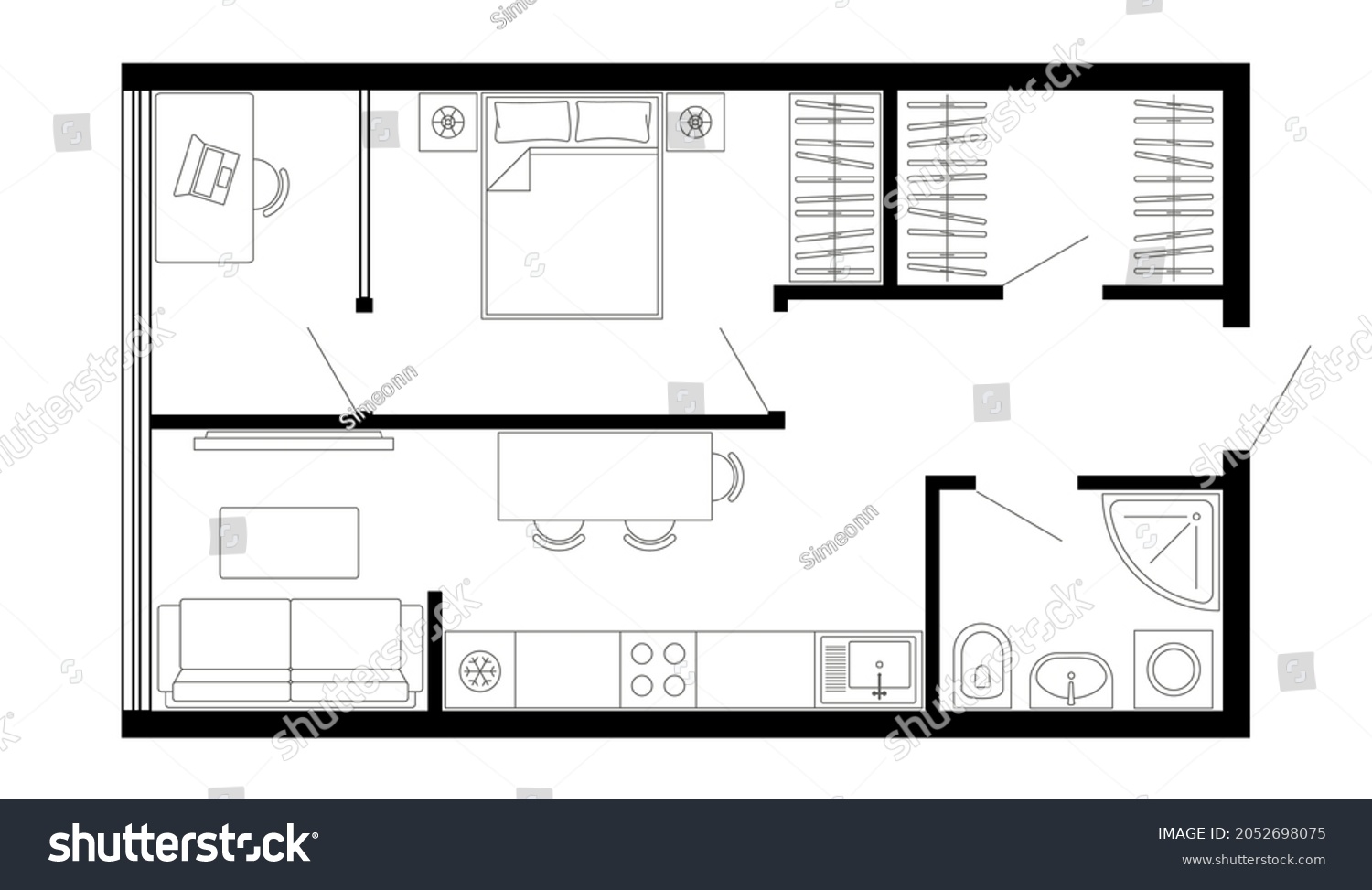 Floor Plan Apartment Vector Architecture Studio Stock Vector (Royalty ...