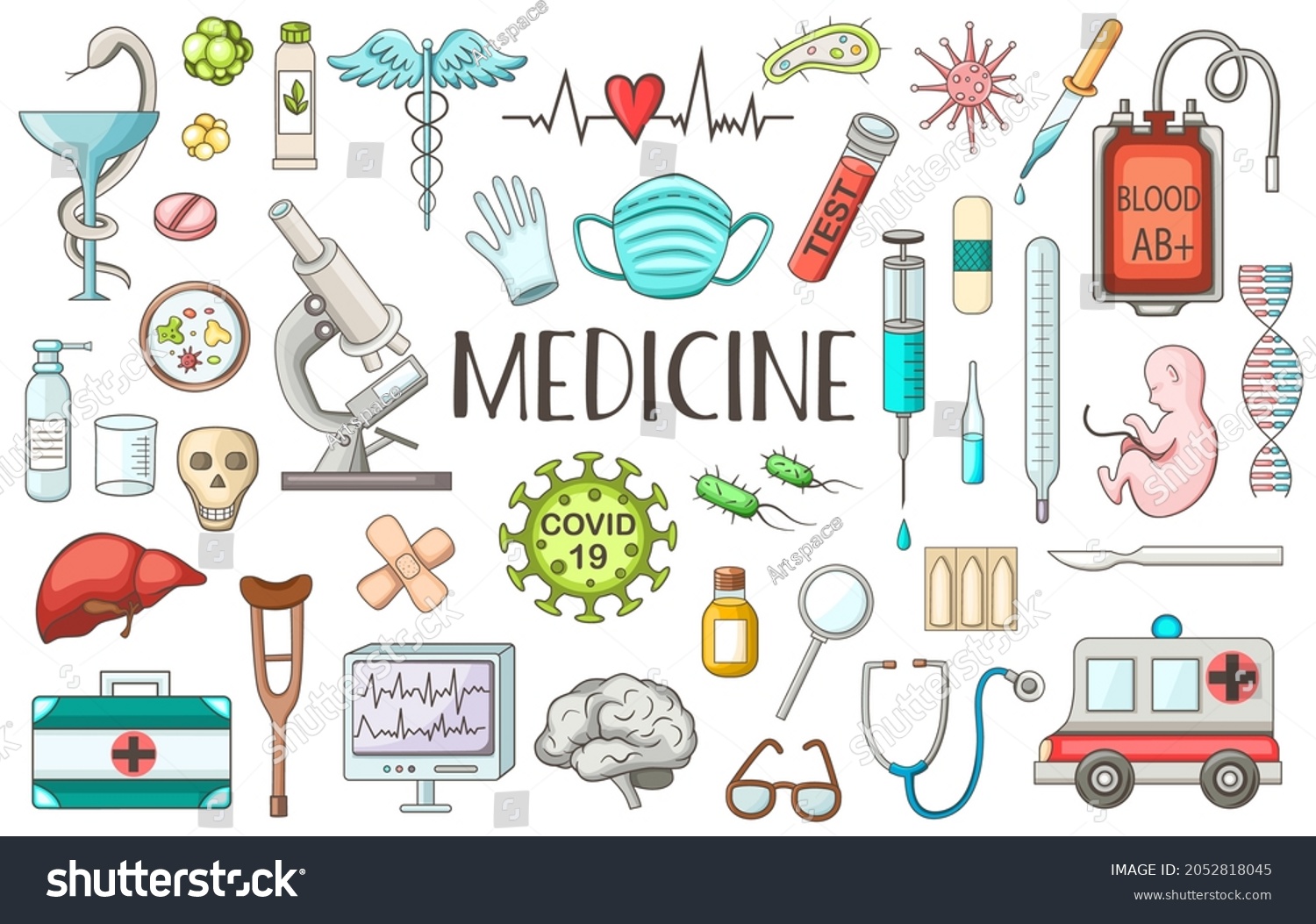 Set Medical Health Care Doodles On Stock Vector (Royalty Free ...