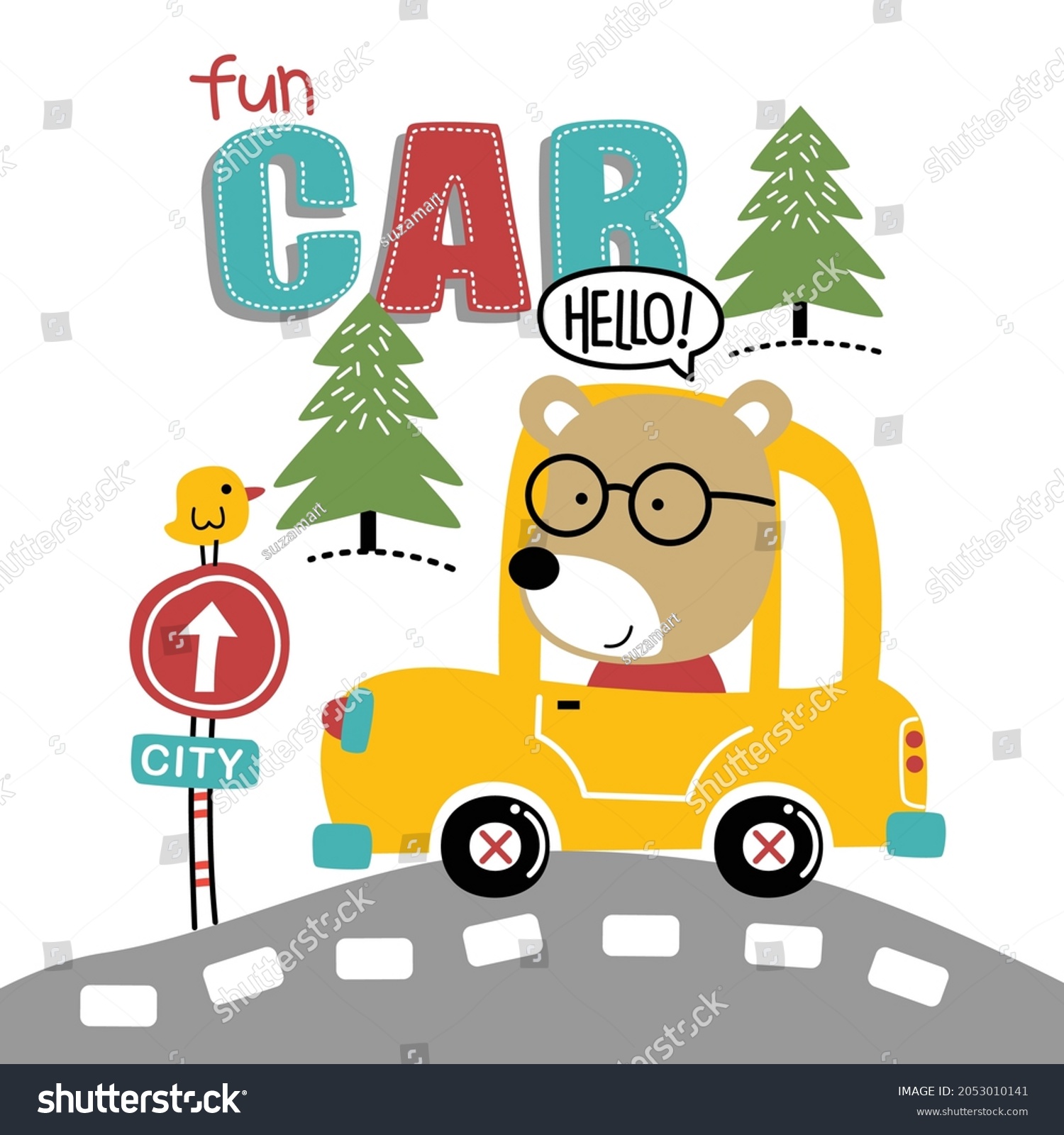 Bear Fun Car Funny Animal Cartoon Stock Vector (royalty Free 