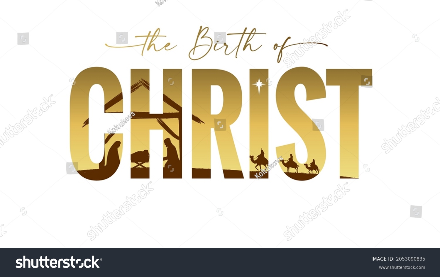 Birth Christ Golden Elegant Lettering Card Stock Vector (Royalty Free ...