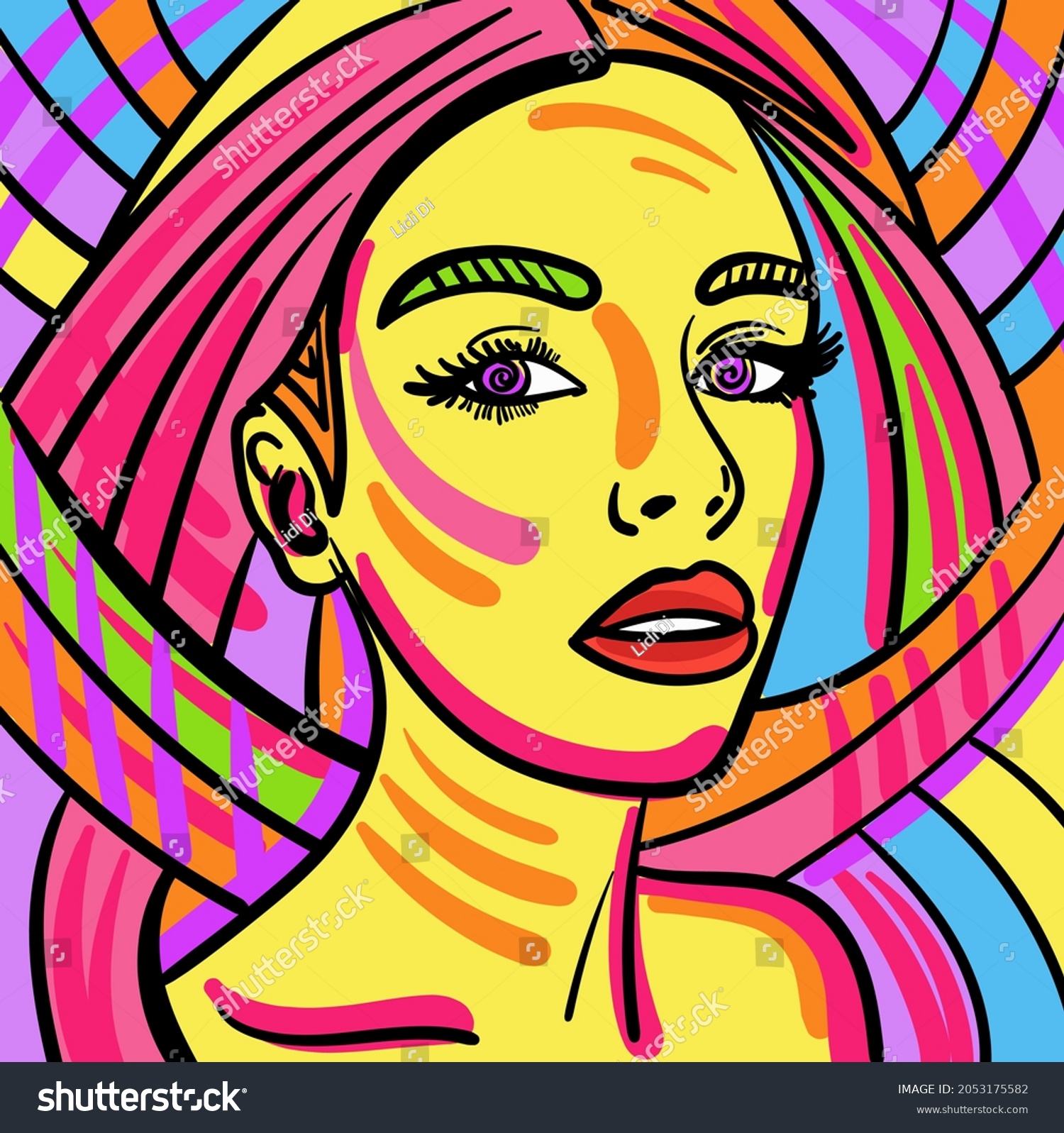 Colourful Modern Abstract Woman Face Hand Stock Vector (Royalty Free ...