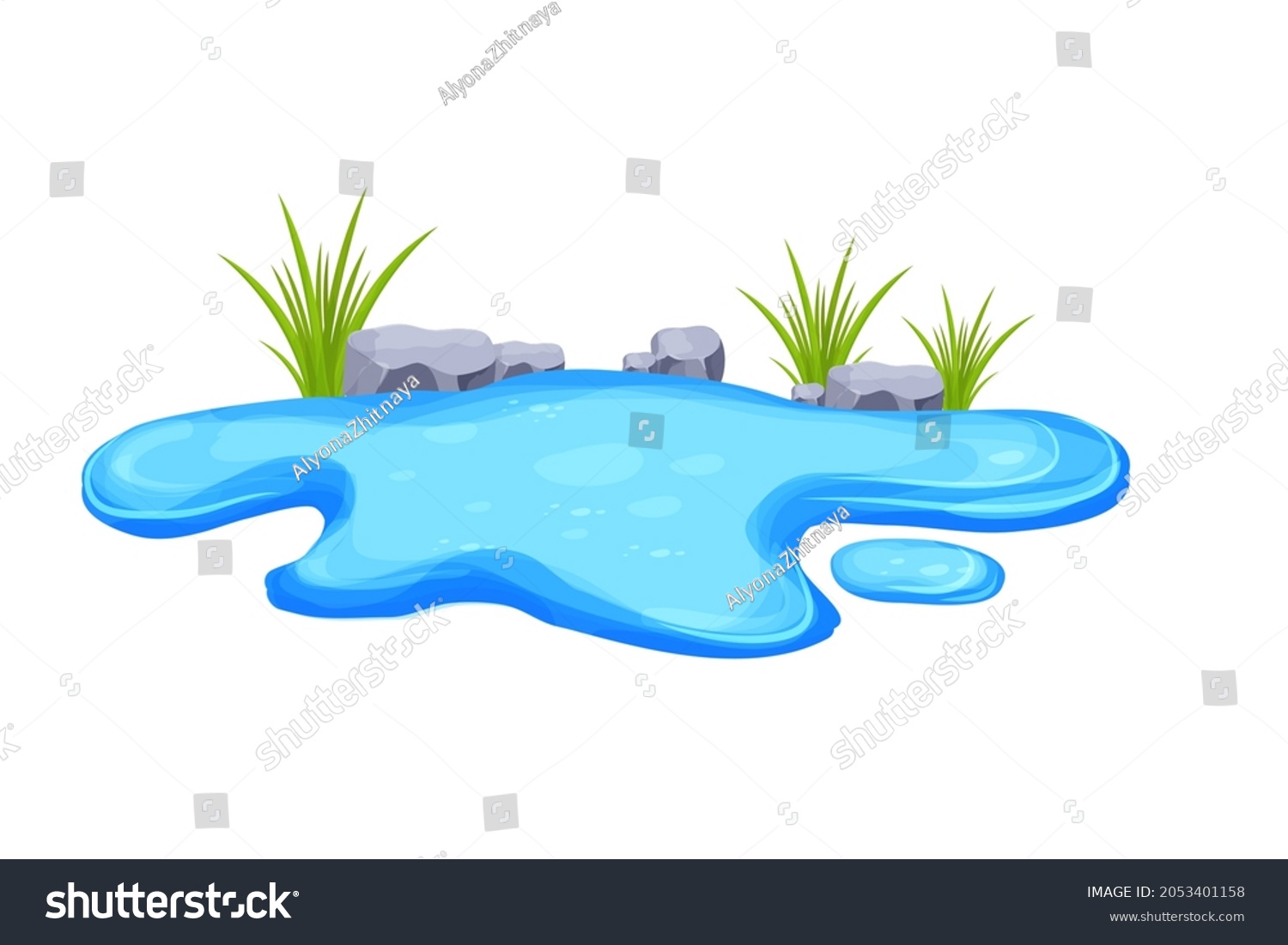 Pond Water Puddle Grass Stones Cartoon Stock Vector (Royalty Free ...