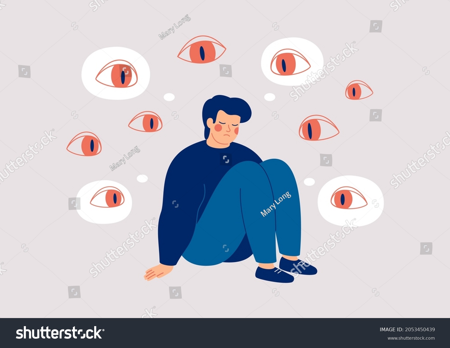 Sad Man Surrounded By Giant Eyes Stock Vector (Royalty Free) 2053450439 ...