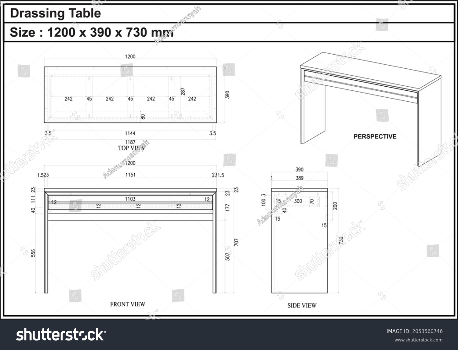 2 Dimension Drawing Drassing Table Furniture Stock Vector (Royalty Free ...