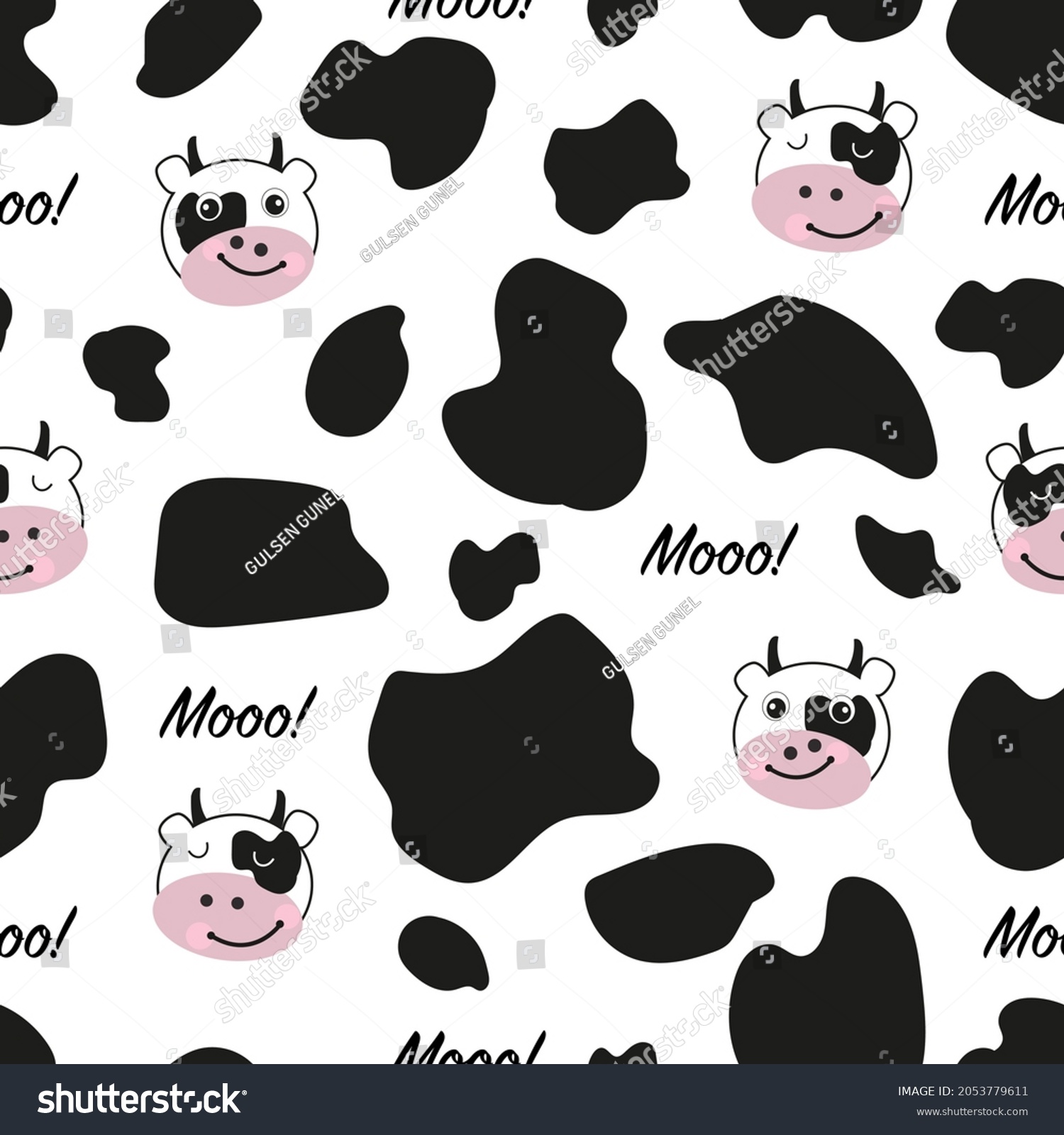 Cute Cow Moo Face Black White Stock Vector (Royalty Free) 2053779611 ...