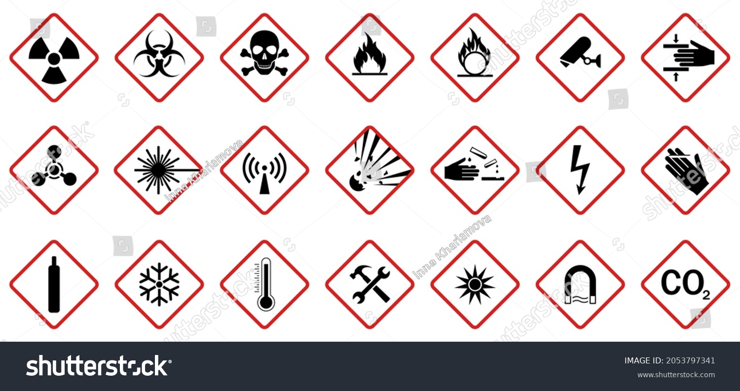 Set Hazard Warning Signs Caution Danger Stock Vector (Royalty Free ...