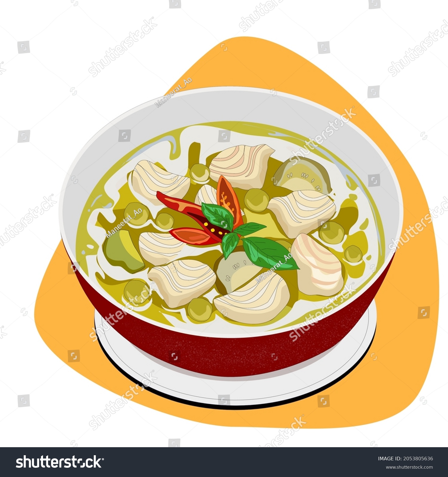 Thai Food Green Curry Isolated Bowl Stock Vector (royalty Free 