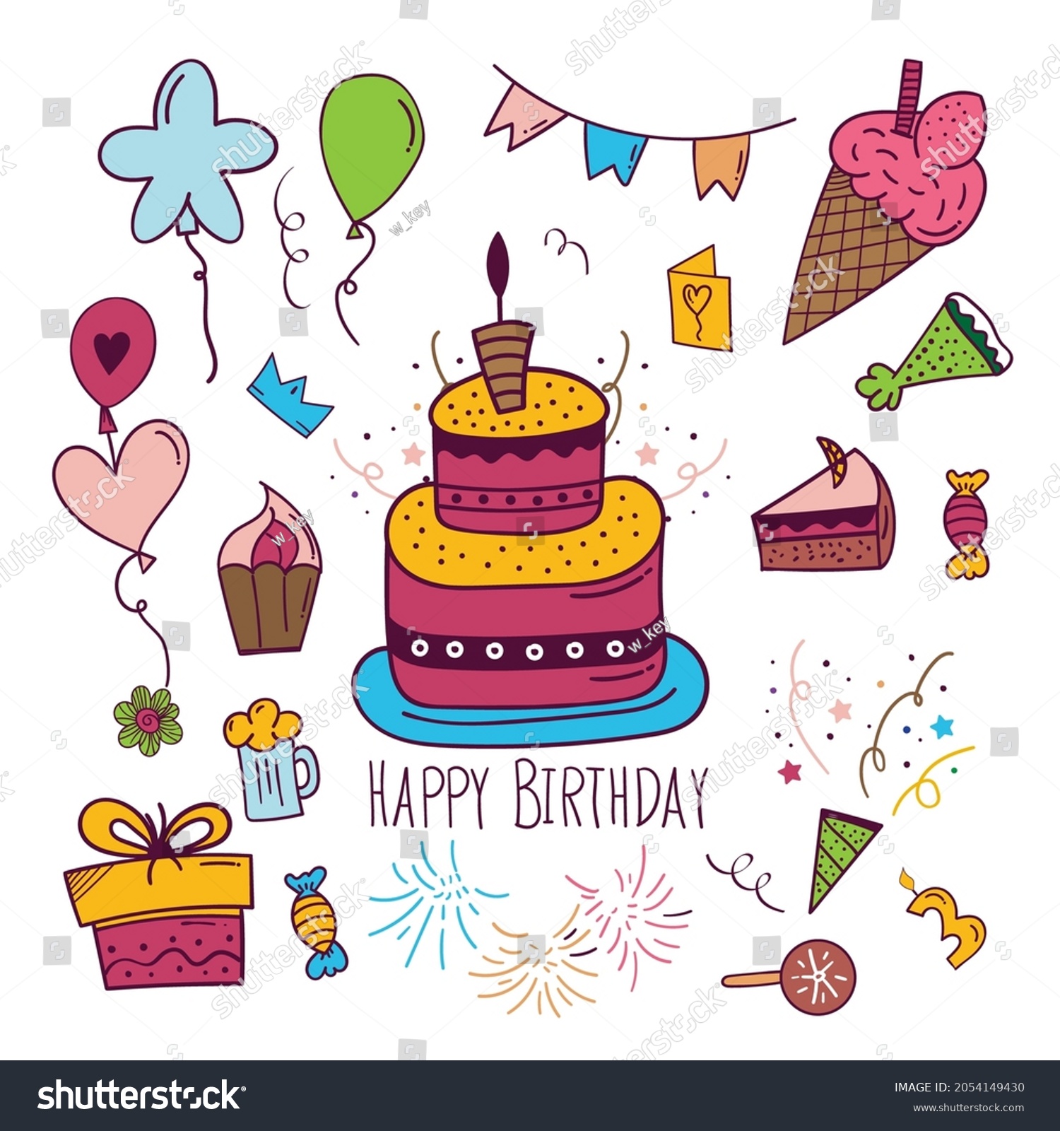 Happy Birthday Background Doodle Style Stock Vector (Royalty Free ...