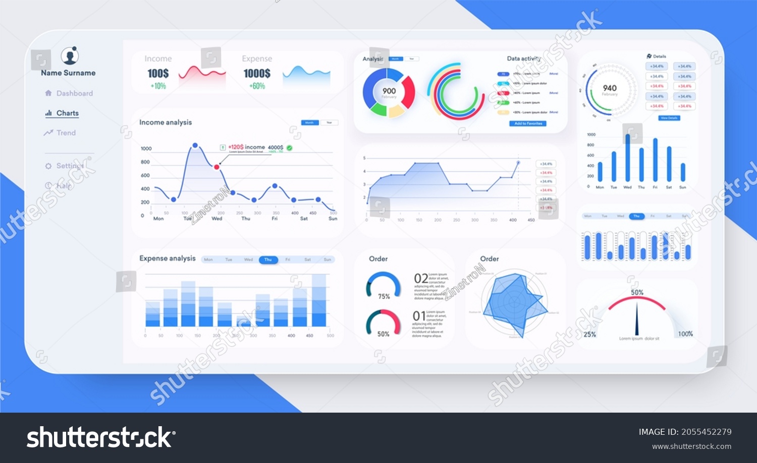 Dashboard Great Design Any Site Purposes Stock Illustration 2055452279 