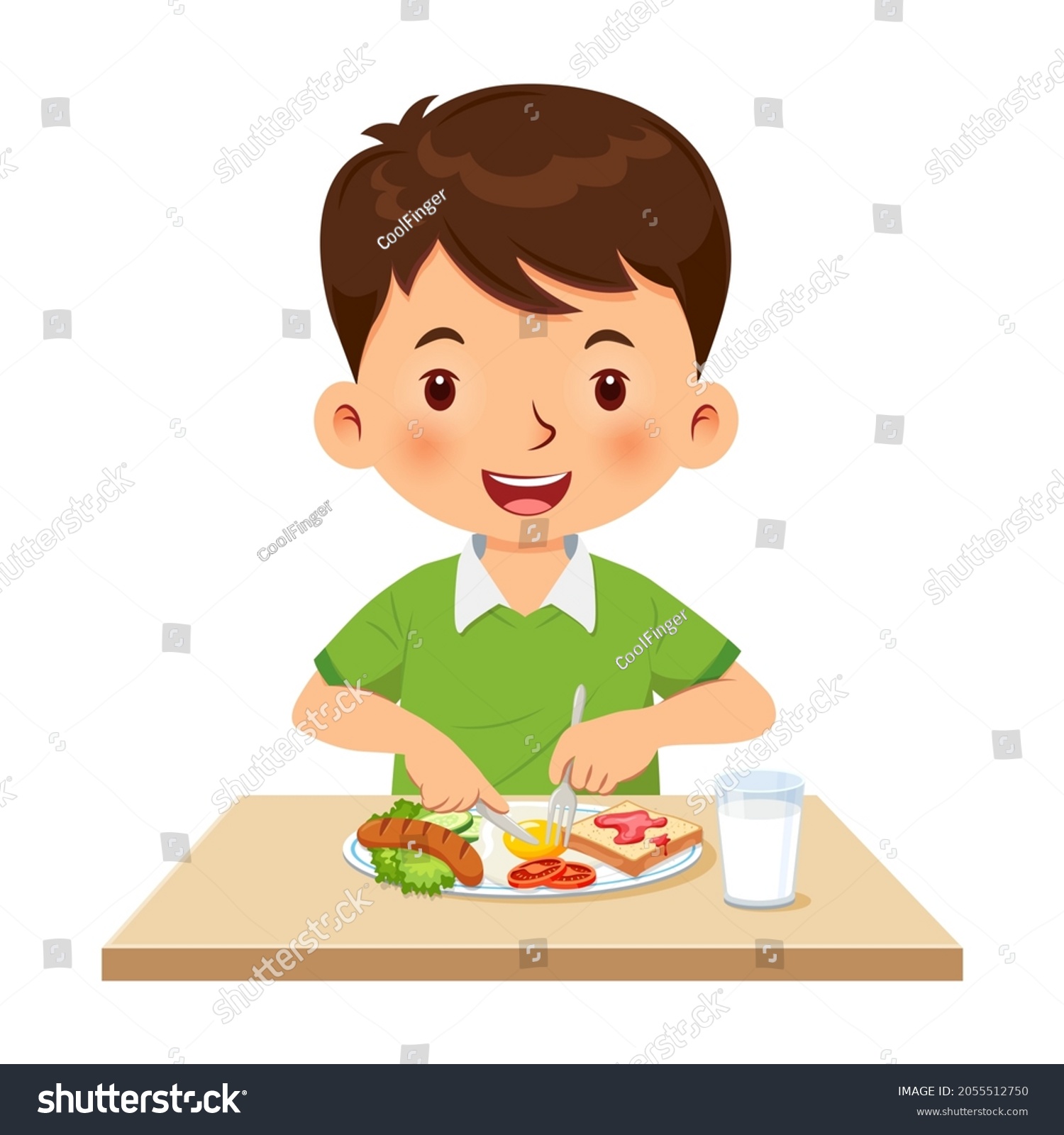 Little Boy Happy Eating Breakfast Vector Stock Vector (Royalty Free ...