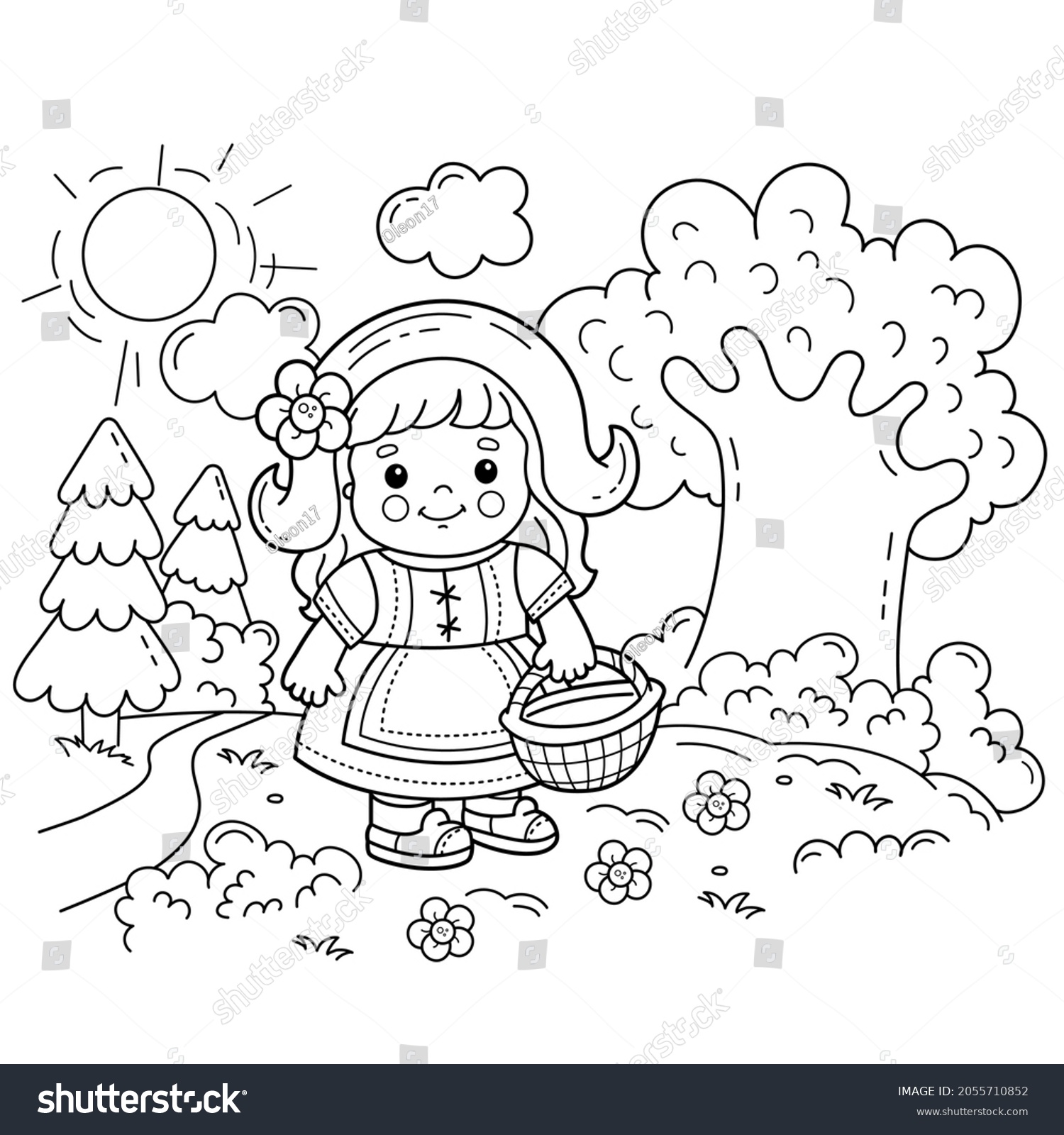 Coloring Page Outline Cartoon Cute Girl Stock Vector (Royalty Free ...