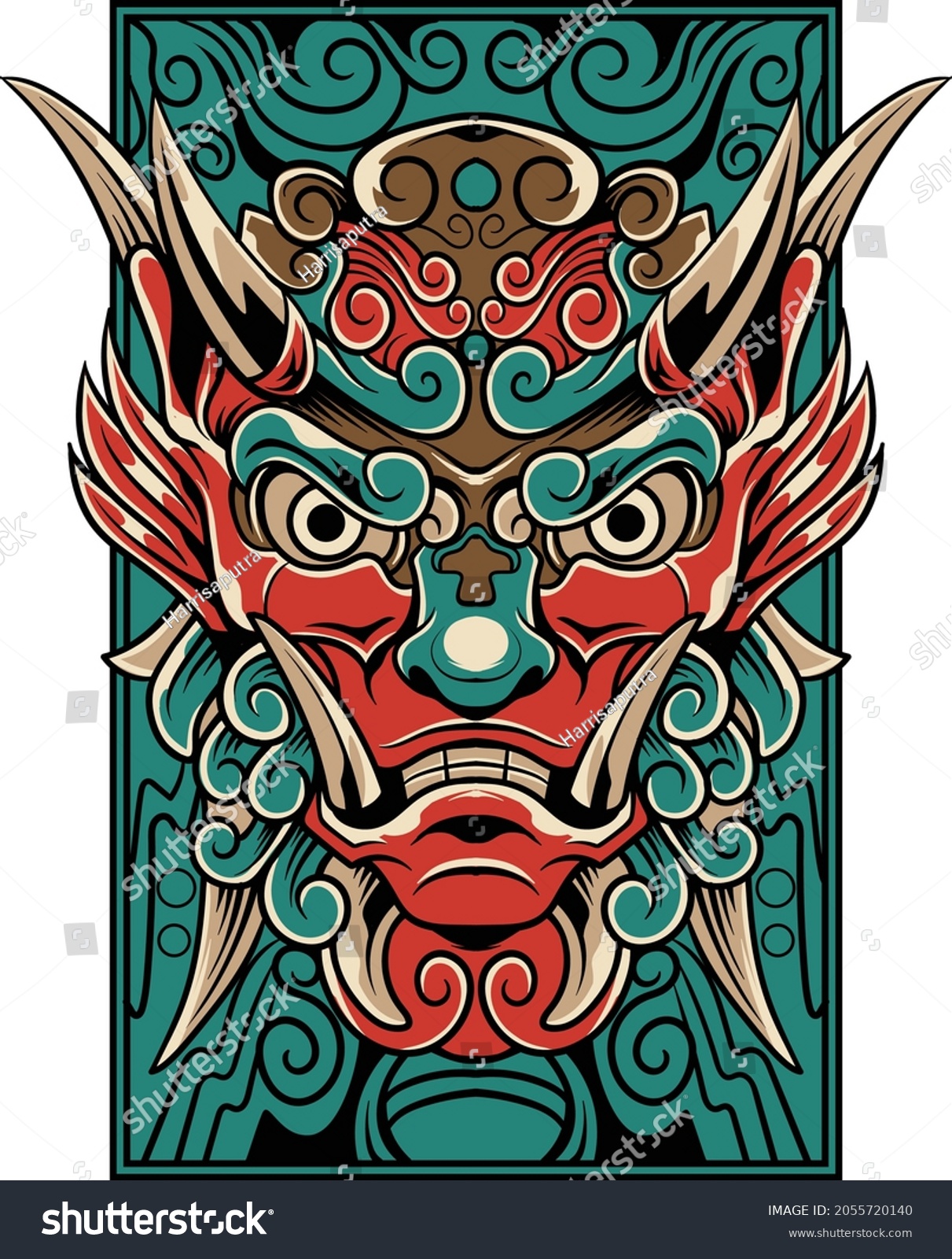 Komainu Illustration Japanese Style Drawing Stock Vector (Royalty Free