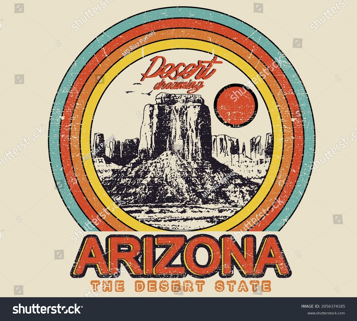 Arizona Desert Retro Vector Artwork Design Stock Vector (Royalty Free ...