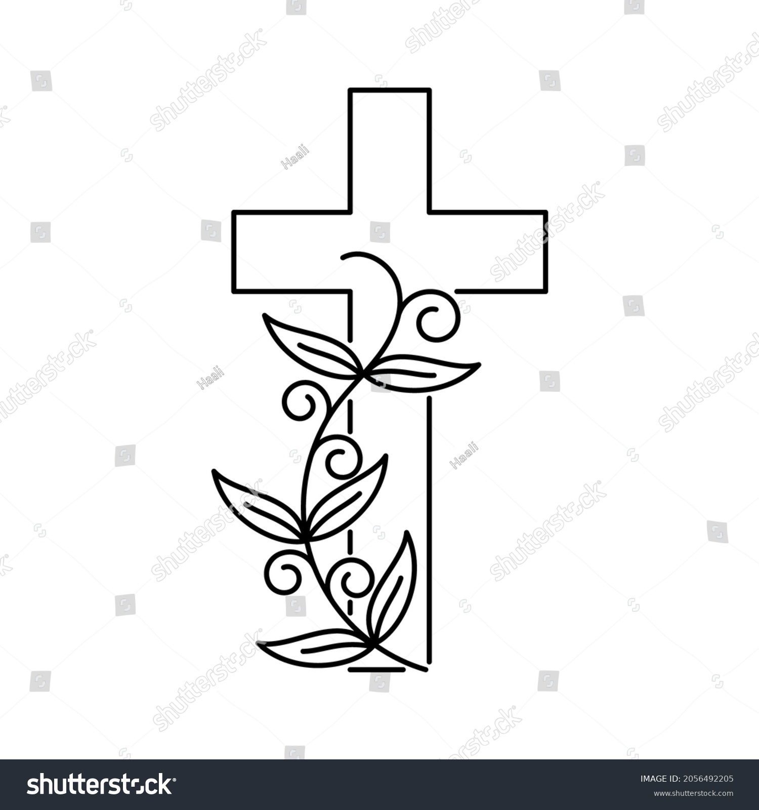 Christian Cross Plant Cross Flowers Linear Stock Vector (Royalty Free ...