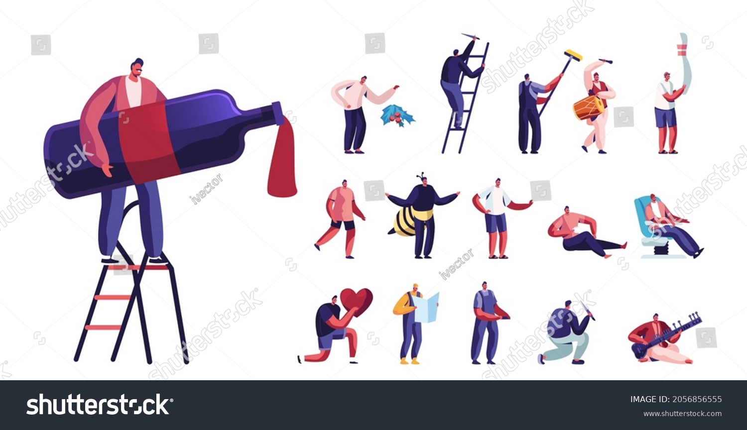 Set Male Characters Lifestyle Tiny Man Stock Vector (Royalty Free ...