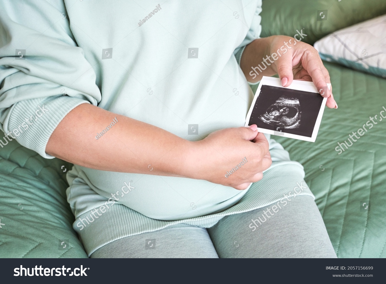Pregnant Belly Ultrasound Result Picture Woman Stock Photo 2057156699
